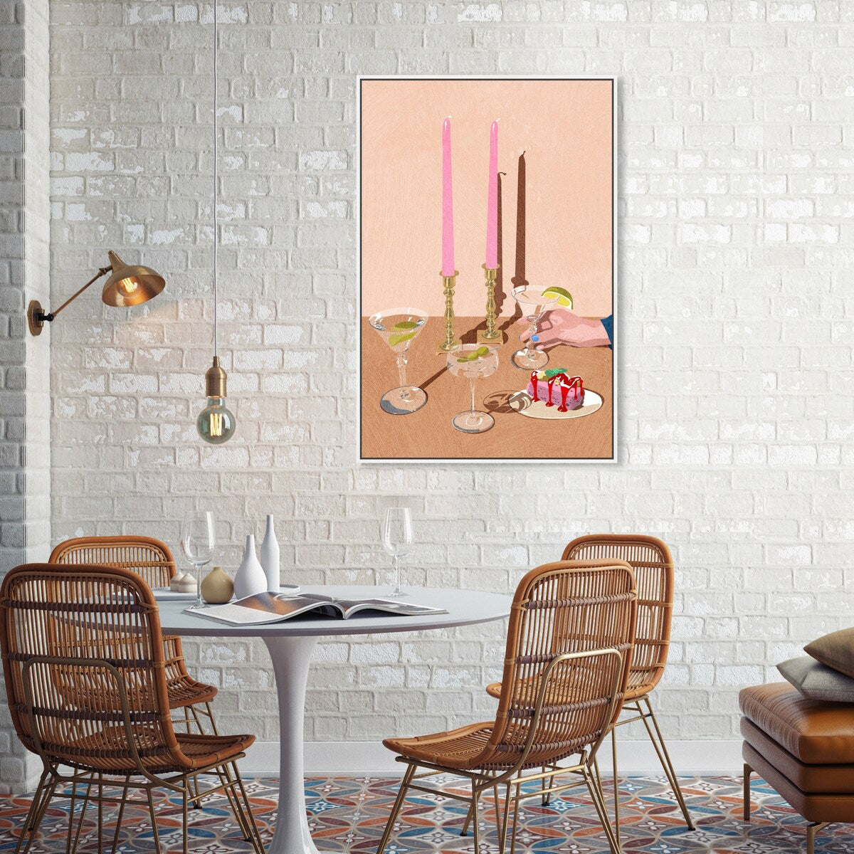 Elegant Pink Framed Canvas Wall Art Print - Modern Dessert & Drink Theme for Dining Room Decor | Perfect for Kitchen, Living Room, and Home Decoration