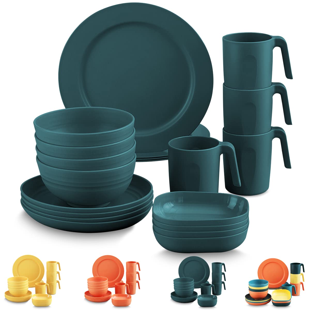 Kyraton 20-Piece Unbreakable Polypropylene Dinnerware Set - Durable Dark Green Plates, Bowls & Cups - Microwave & Dishwasher Safe - Perfect for Outdoor Dining, Camping & Everyday Use