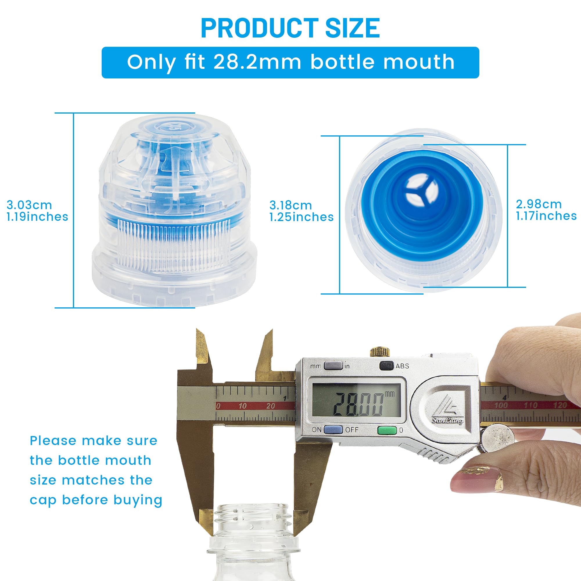 28mm Push Pull Cap - Replacement Water Bottle Flip Top Lids with Seal Tab for Smart Bottles & Soda Bottles (10 Pack) - Ideal for Gym, Hiking, Travel & Outdoor Activities