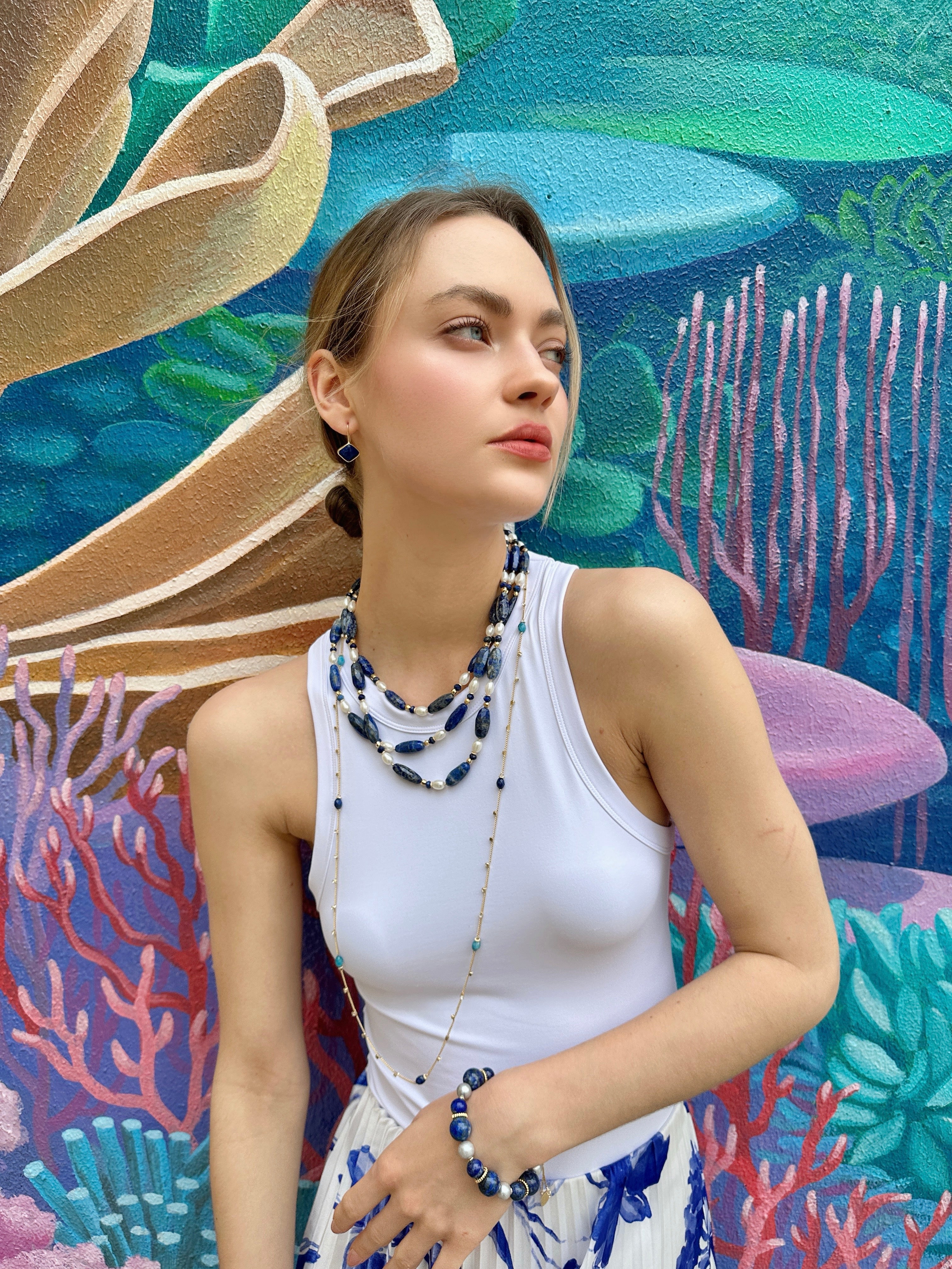 Blue Lapis and Gray Freshwater Pearls Adjustable Bracelet LB011 - Elegant Handmade Jewelry for Women, Perfect for Weddings, Parties & Everyday Wear