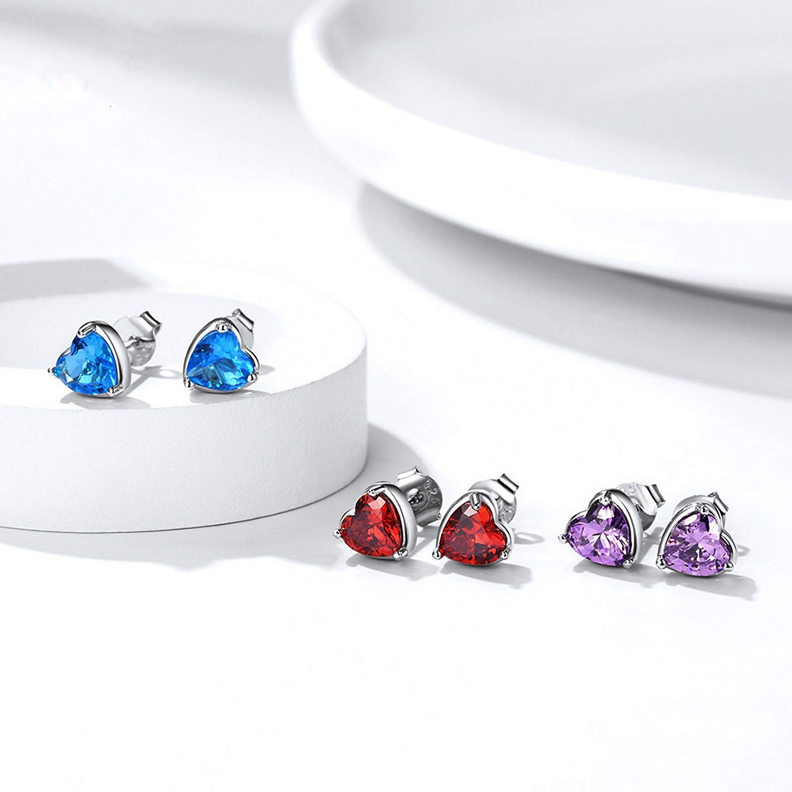 Shuxin 925 Sterling Silver Heart Stud Earrings for Women & Girls - January Birthstone Jewelry Gift for Valentine's Day, Anniversary & Special Occasions
