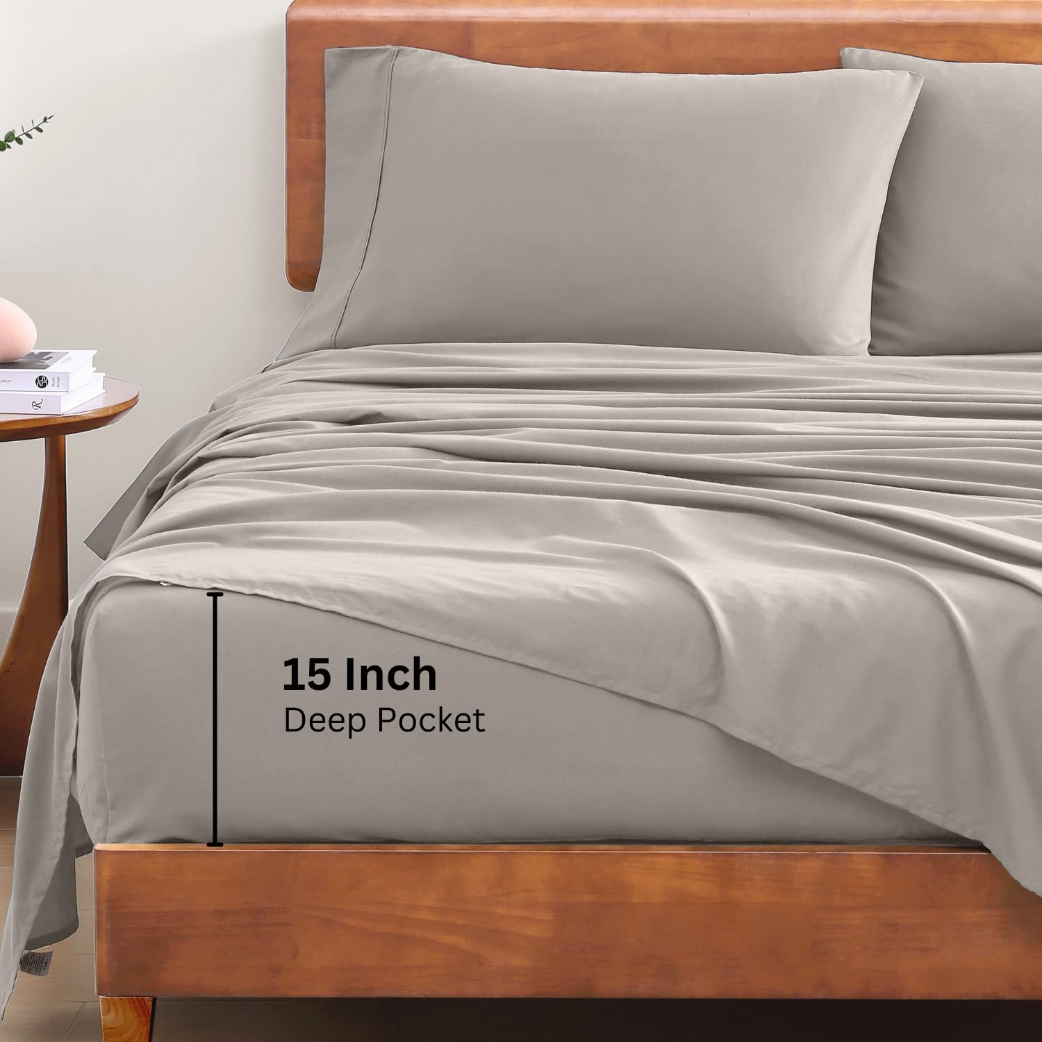 LANE LINEN 100% Organic Cotton Mercerized Queen Sheet Set - Soft, Breathable & Cooling Percale Weave Bed Sheets - Fade & Pill Resistant - Silver | Perfect for Hot Sleepers & Luxury Bedroom Decor