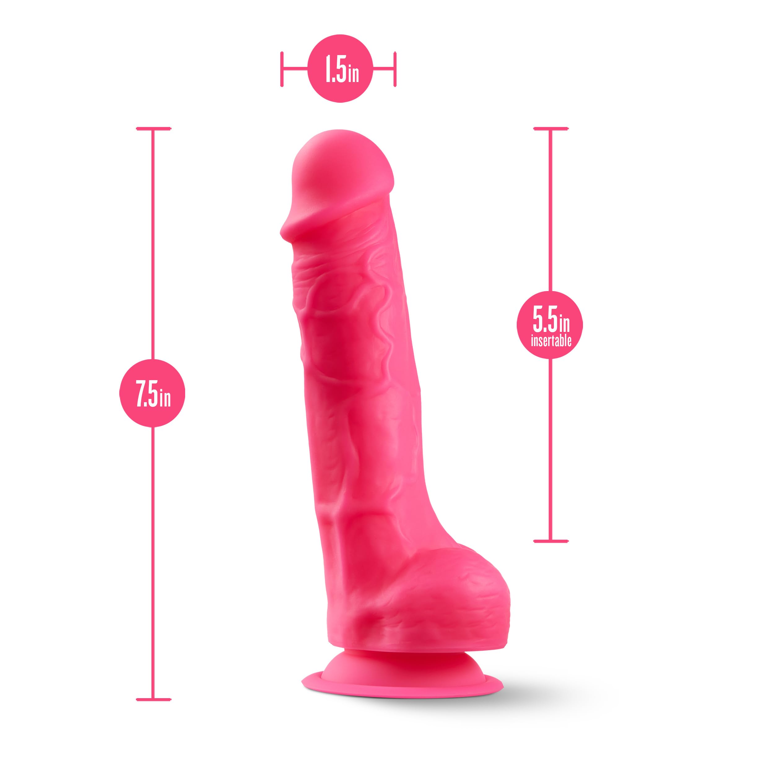Blush Novelties Neo Elite 7.5 Inch Dual Density Silicone Dildo with Suction Cup - Ultra Smooth Sensa Feel Technology - Body Safe Sex Toy for Couples & Solo Play - Strap On Compatible - Perfect for Bedroom Fun, Shower Use & BDSM Scenes - Neon Pink