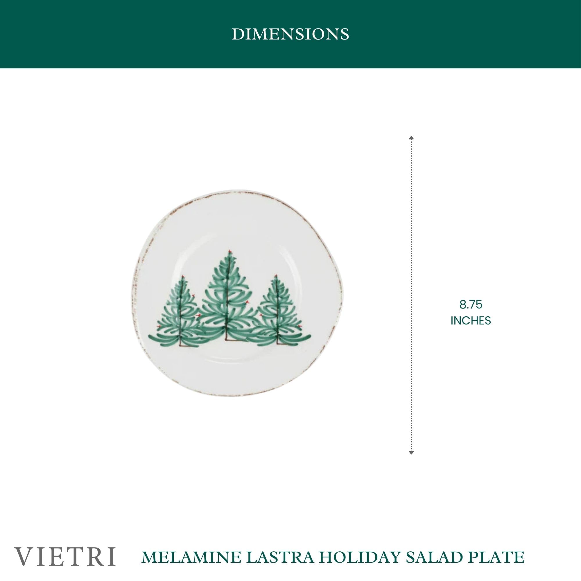 Vietri Melamine Holiday Green Unbreakable Salad Plate - 8.75