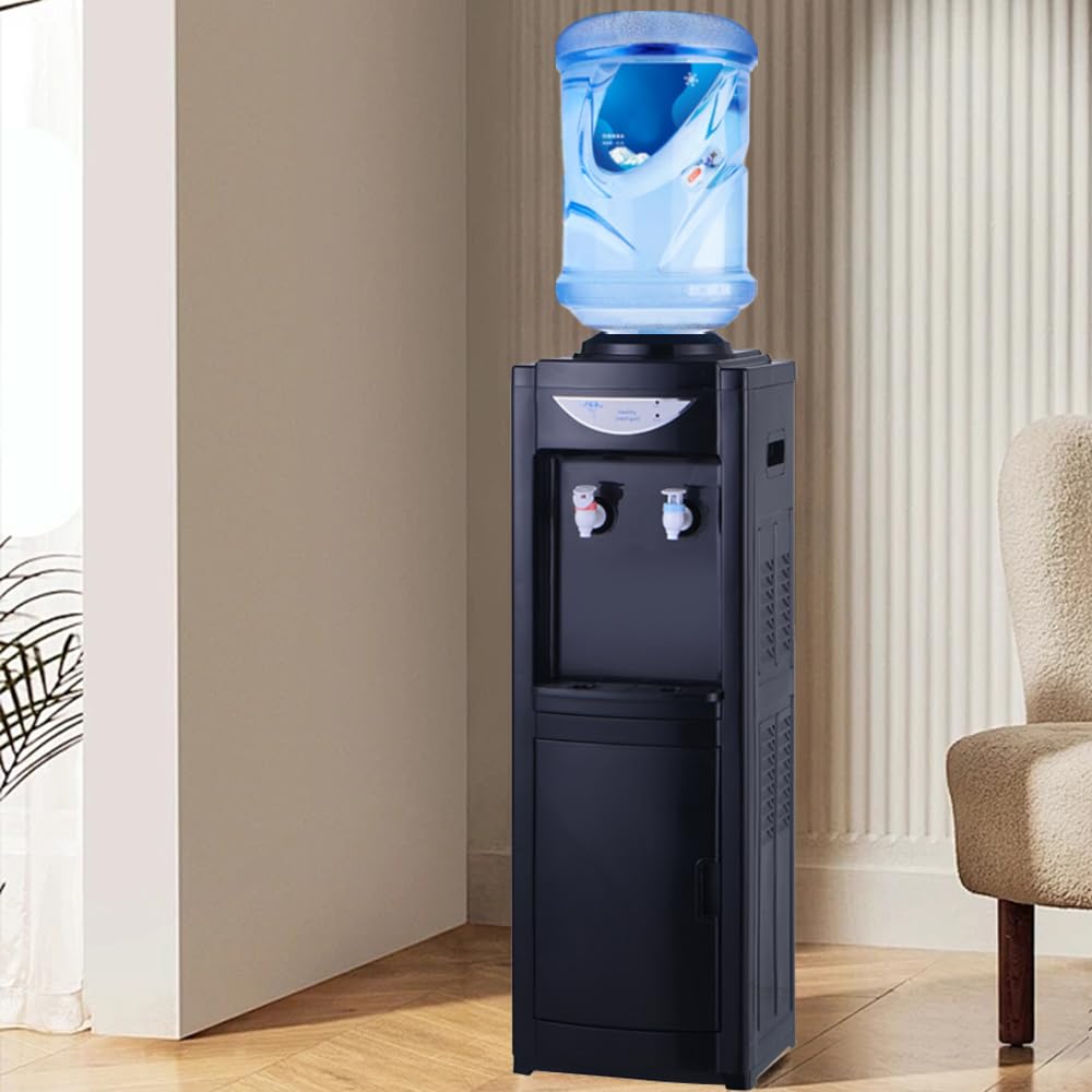 Top Loading Hot and Cold Water Dispenser - 5 Gallon & 3 Gallon Bottle Water Cooler with Child Safety Lock | Energy Efficient Home & Office Water Machine | Perfect for Kitchen, Living Room, or Workplace | Black
