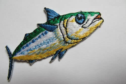 Premium Tuna Fish Embroidered Iron-On Patch 2.75 Inch - DIY Sewing Applique for Jackets, Hats, Bags & Costumes - Marine Life Themed Craft Supplies