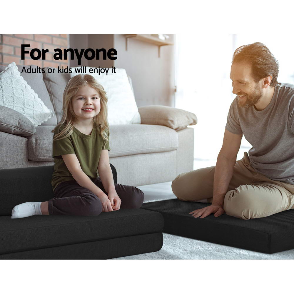 Portable Folding Foam Mattress - Double Size Sofa Bed with Air Mesh Fabric - Black | Perfect for Guest Beds, Camping & Small Space Living