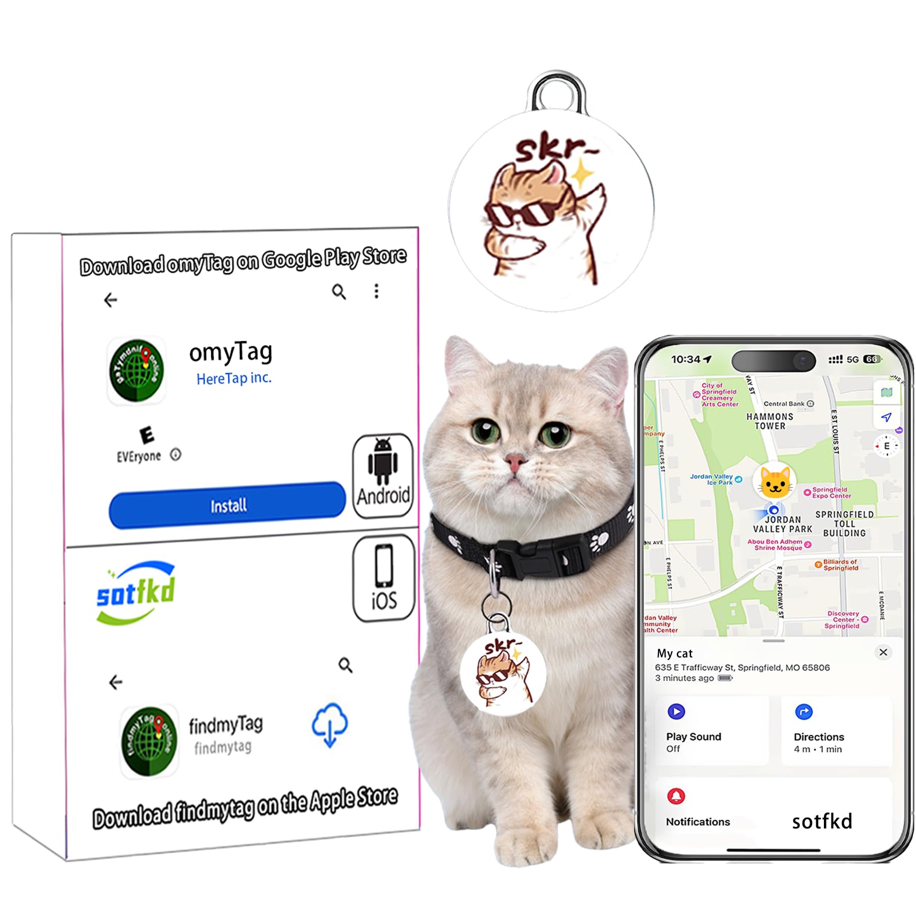 **Airtag Cat Collar - GPS Pet Tracker for Cats & Dogs | No Monthly Fee | Waterproof & Rechargeable | Works with Any Collar | Compatible with Android & iOS | Perfect for Outdoor Adventures & Travel**