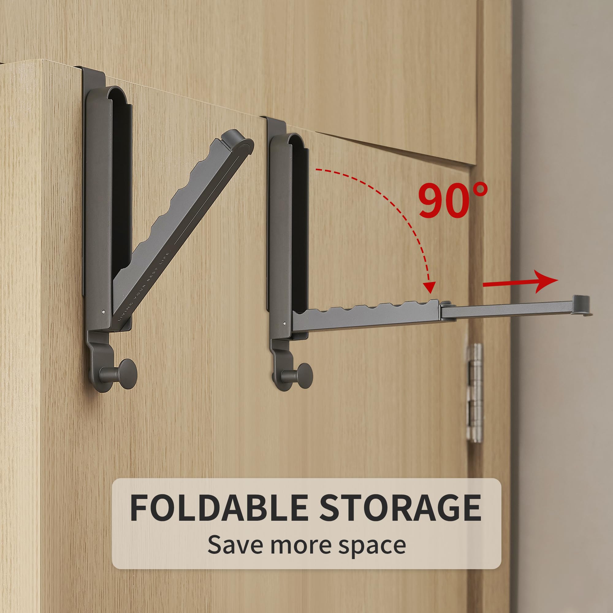 Foldable Over The Door Clothes Drying Rack - Space Saving Retractable Laundry Hanger for Bathroom, Bedroom & Travel | Perfect for Small Spaces & Quick Drying (Space Grey, Model ZT01)