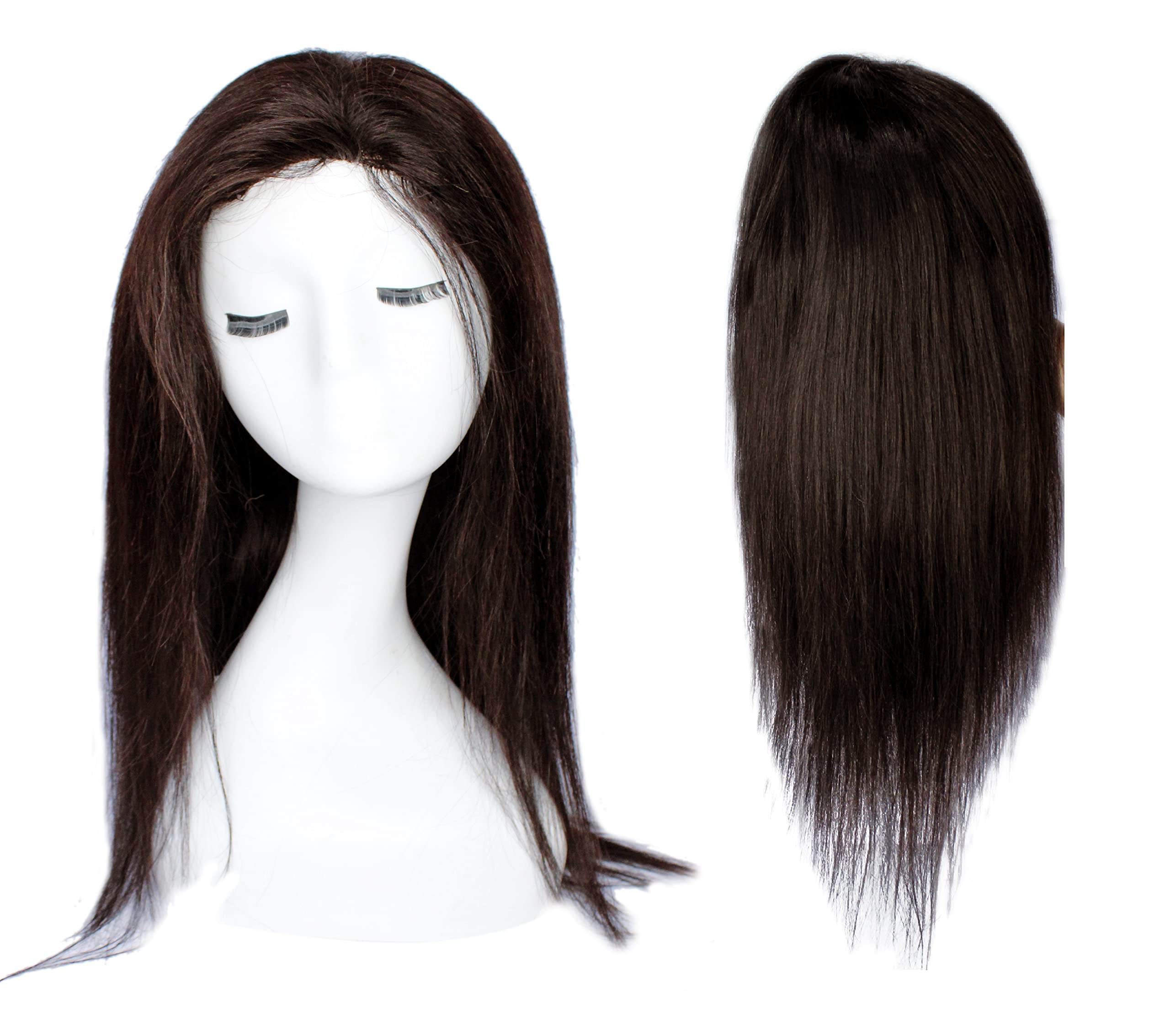 Premium 100% Human Hair Wig with Straight Front Lace Full Cap for Women - Natural Brown | Includes Free Hair Dryer | Perfect for Daily Wear, Cosplay & Special Occasions