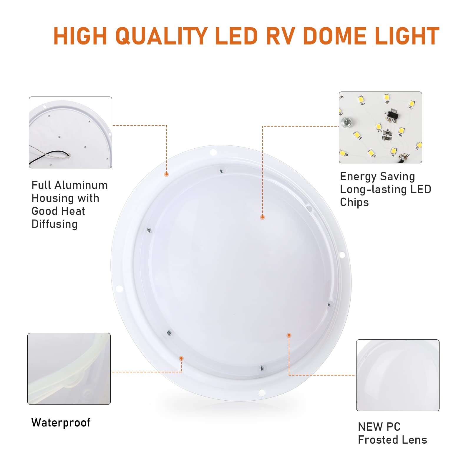 8.5 Inch LED Scare Light - Outdoor Security Lighting, Ceiling & Work Light for RV, Truck, Yacht & Camping (Warm White) | Perfect for Nighttime Safety & Vehicle Illumination