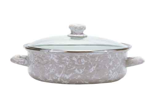 3 Quart Taupe Swirl Enamelware Saute Pan - Nonstick Cooking Pan for Frying, Searing & Simmering - Perfect for Stovetop, Oven & Camping Use