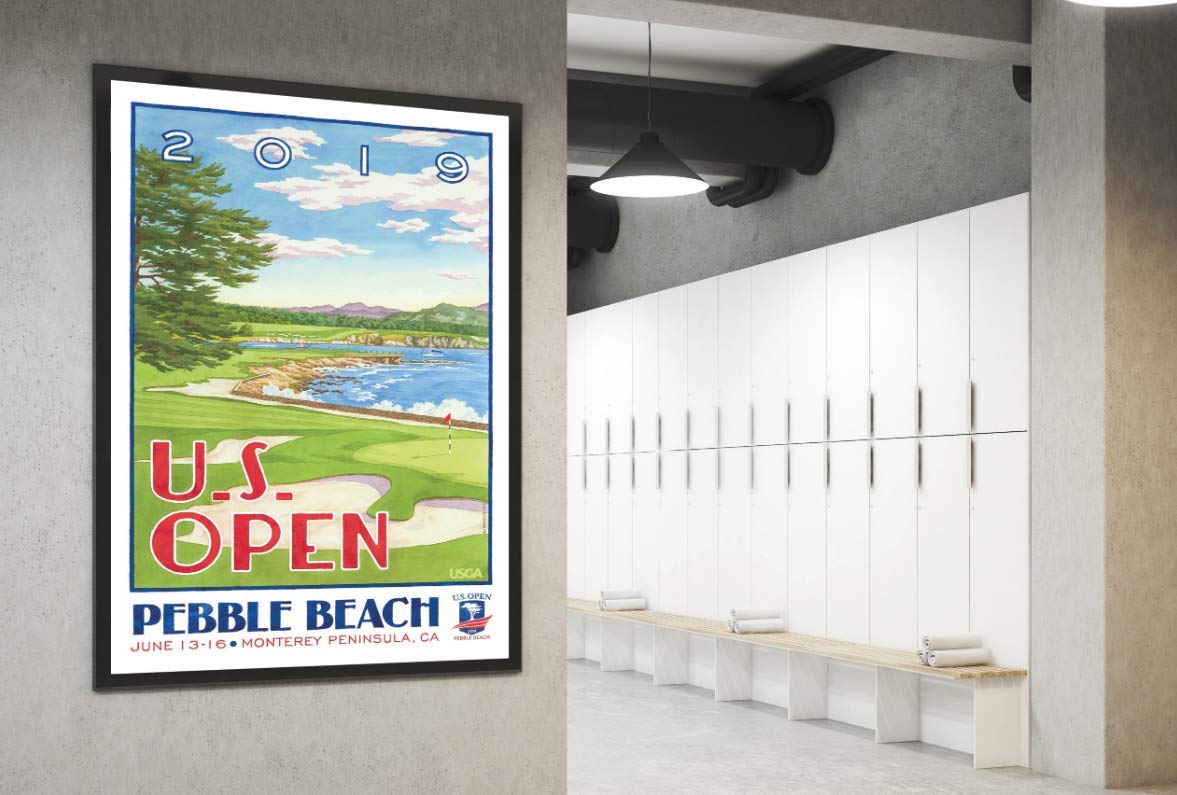Lee Wybranski Official Golf Art Print - 2019 U.S. Open Championship at Pebble Beach - 20x30 Inch Framed Golf Poster - Perfect Golf Gift for Men, Dad, Husband - Home Office, Man Cave, Golf Club Decor