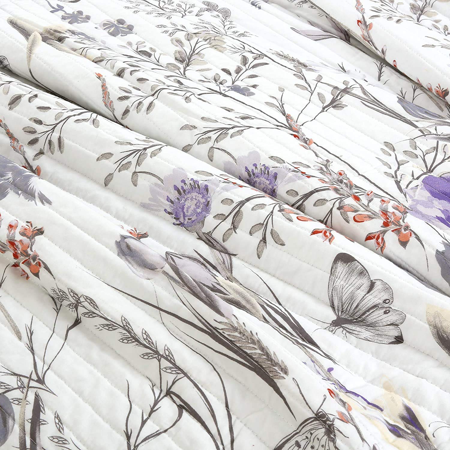 Lush Decor Adalia 3-Piece Purple and Gray Quilt Set King Size - Soft Bedding for Cozy Bedrooms & Guest Rooms