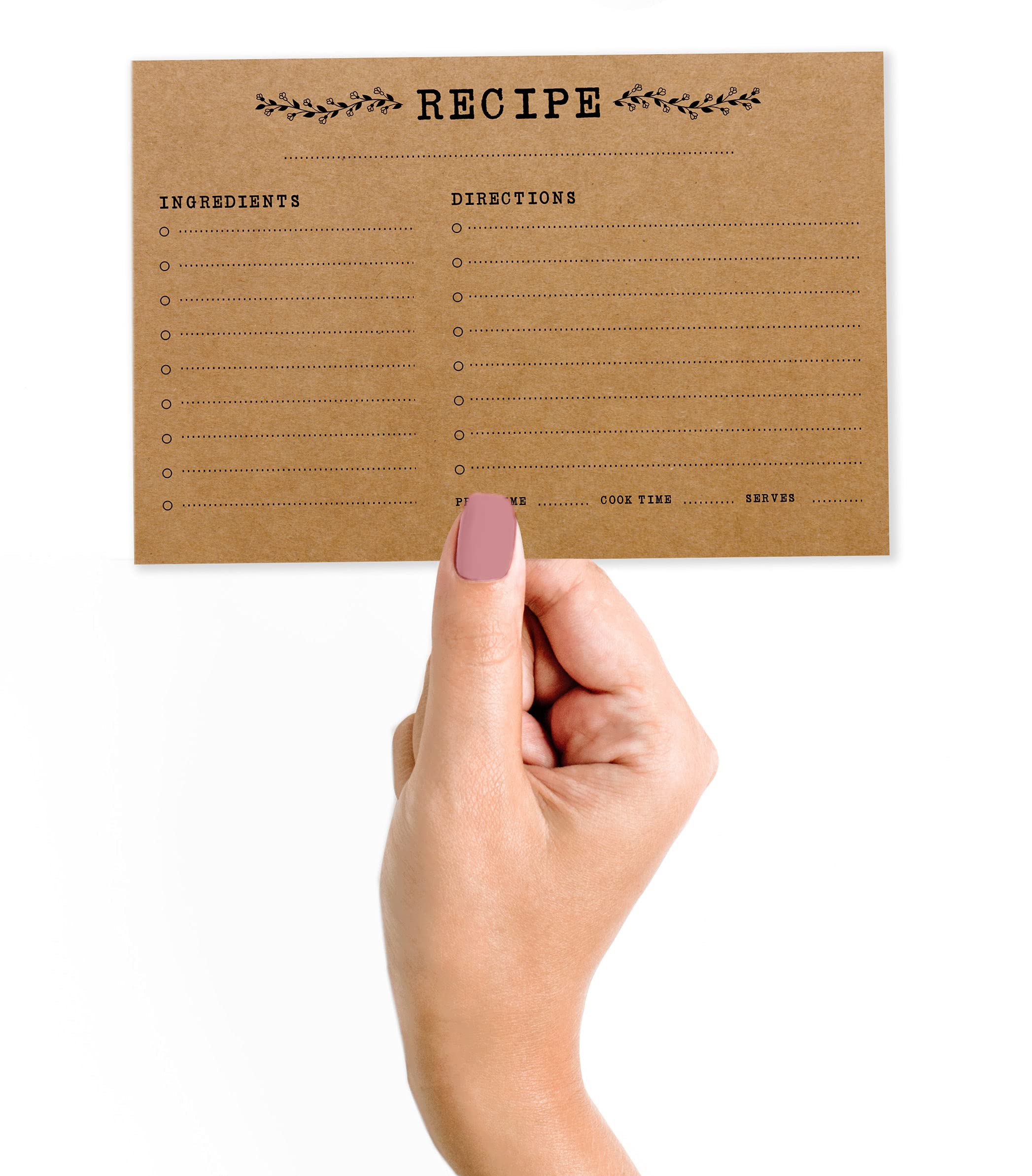 6x4 Inch Classic Kraft Recipe Cards - Single-Sided Recipe Design for Wedding, Bridal & Baby Showers - Pack of 50 - Perfect for Organizing Family Recipes, Gift Giving & Kitchen Decor