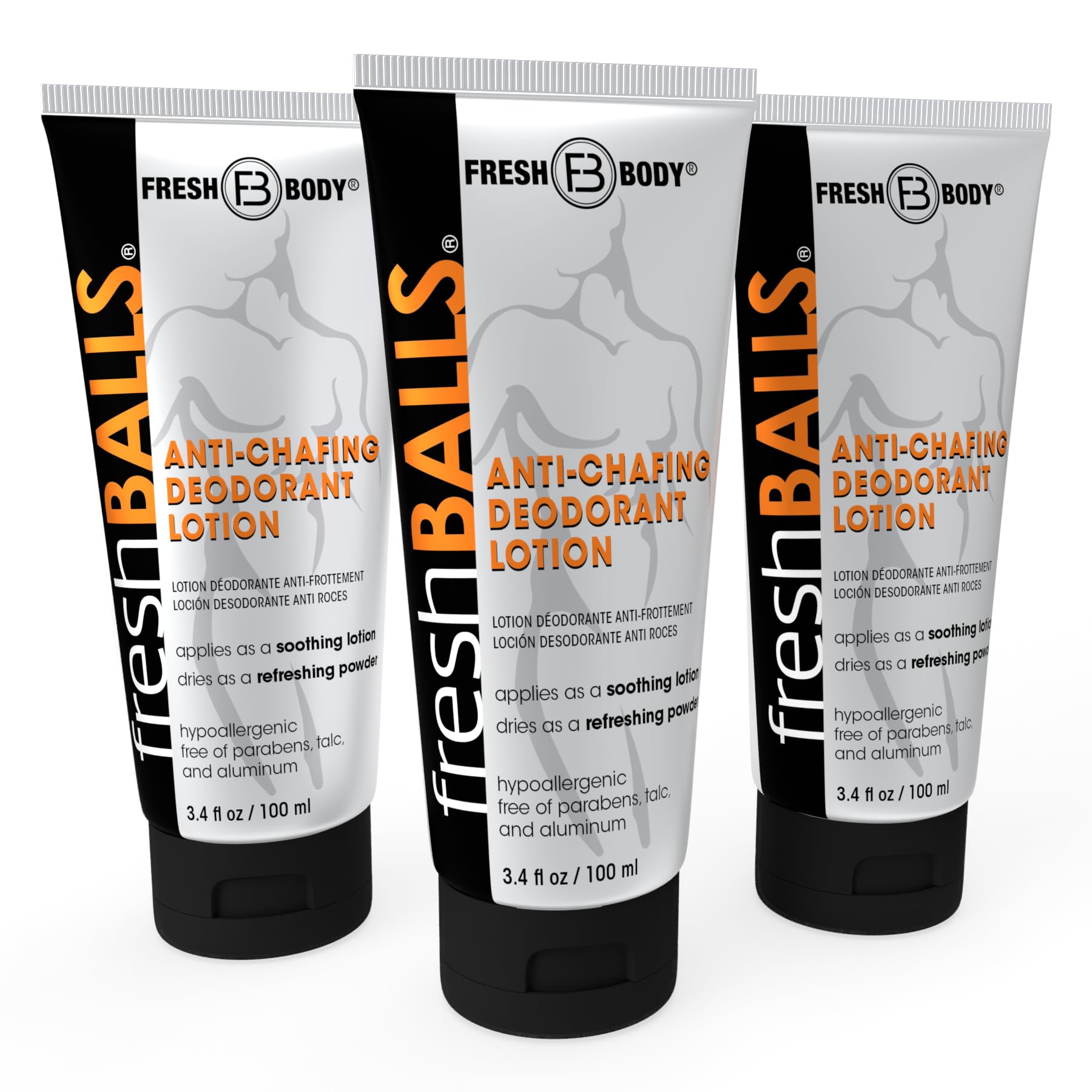 Fresh Balls Lotion for Men | Anti-Chafing Soothing Cream to Powder Deodorant | Groin & Thigh Hygiene | 3.4 fl oz (Pack of 3) | Prevents Chafing During Sports, Workouts & Daily Activities