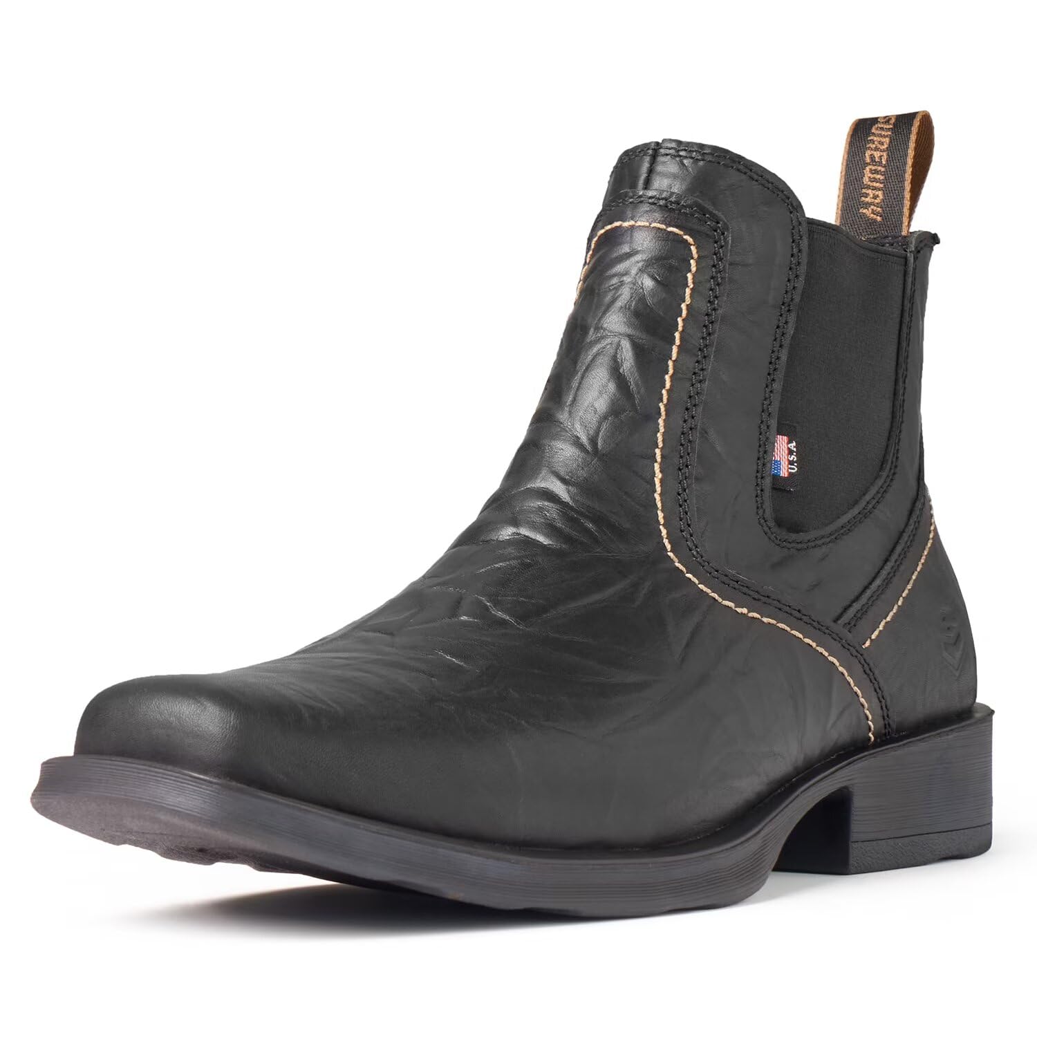 SUREWAY Men's Western Chelsea Cowboy Boots Square Toe - Casual Work Dress Ankle Boots for Men | Durable Comfortable Retro Classic Short Boots for All Weather | Perfect for Country Music Festivals, Rodeos & Western Style Outfits