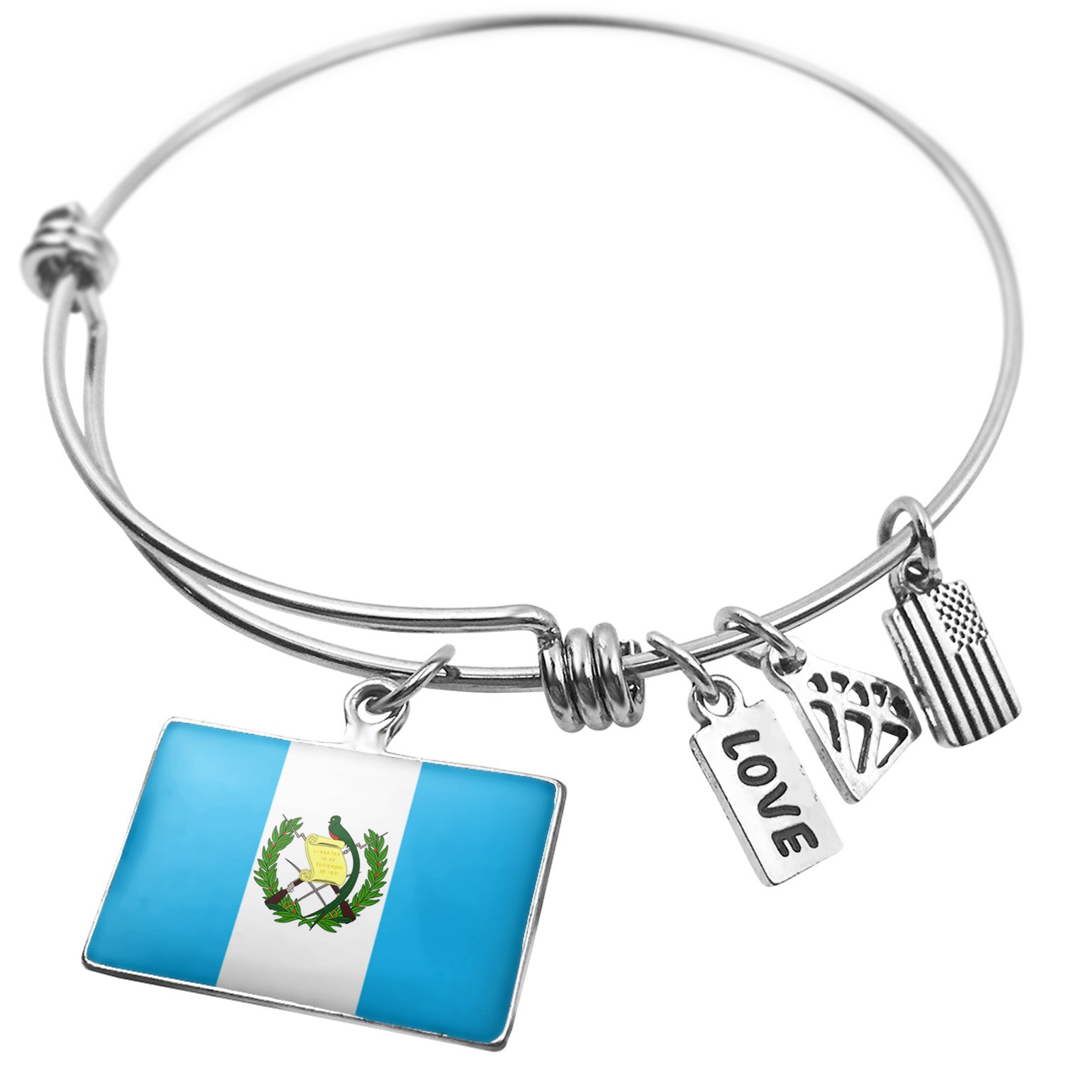 Expandable Wire Bangle Bracelet with Guatemala Flag Design - Adjustable Wrist Jewelry for Women, Patriotic Gift for Guatemalan Heritage & Cultural Events