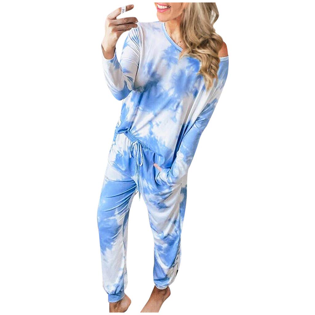 2Pcs Women's Tie-Dye Print Tracksuit Set - Casual Lounge Wear & Business Outfit - Soft Comfortable Jogger Pants & Hoodie Set for Yoga, Running, Travel and Home Relaxation