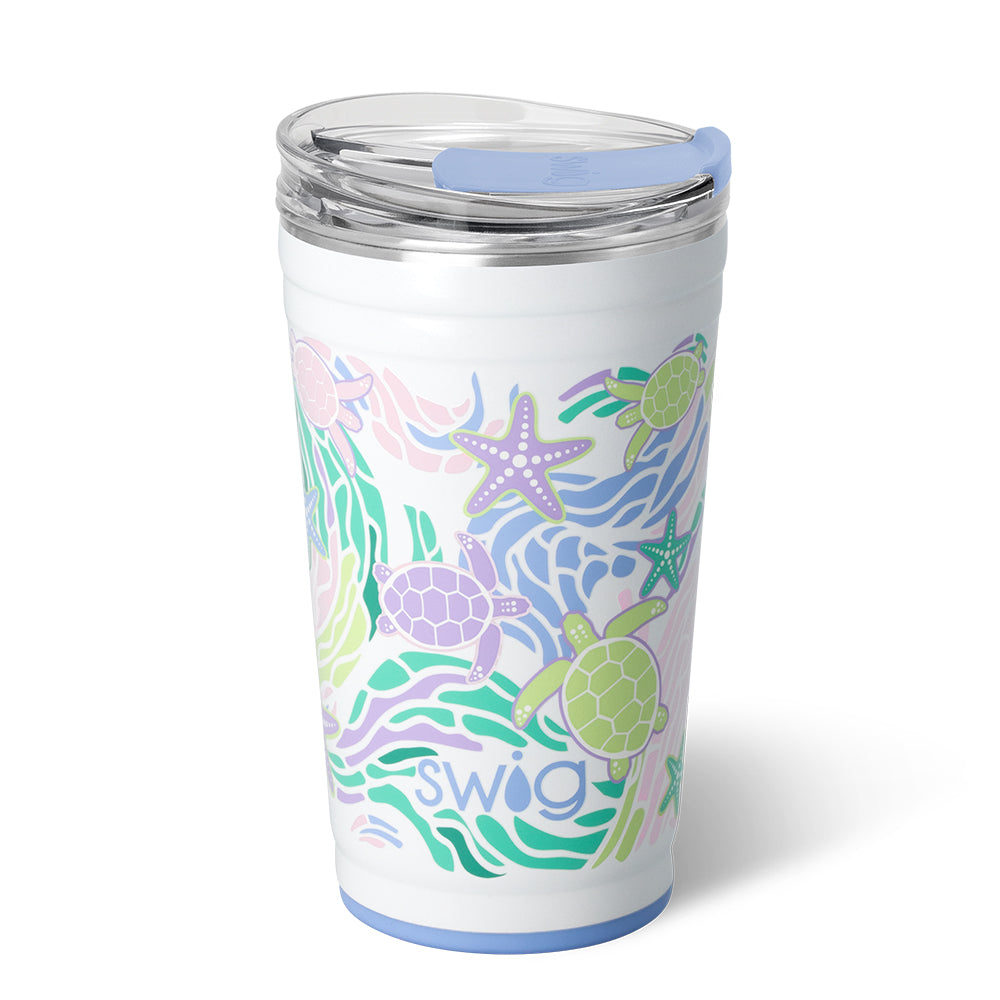 24oz Sea Swirl Party Cups - Colorful Plastic Cups for Beach Parties, Poolside Drinks & Summer Celebrations - BPA-Free Reusable Drinking Glasses for Cocktails, Smoothies & Iced Beverages
