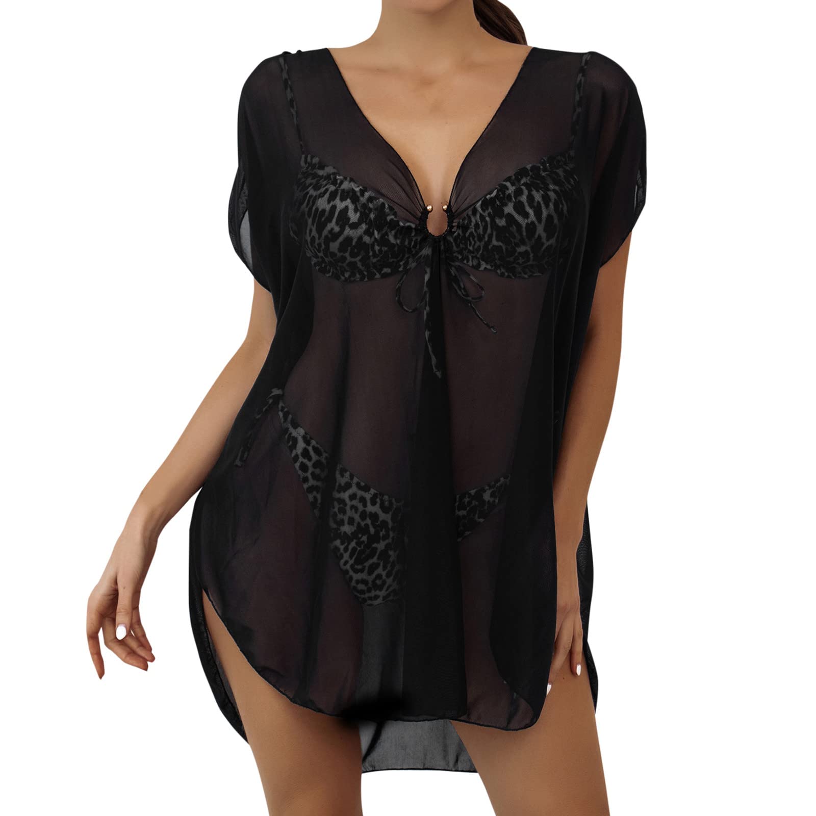 mmknlrm Women's Sheer Mesh Cover Up Dress - Beach Wrap Bikini Cover Up, Shiny Swimwear Wrap Skirt for Pool Party & Vacation (Black, XL) | Perfect for Beach Outings, Resort Wear & Summer Fashion