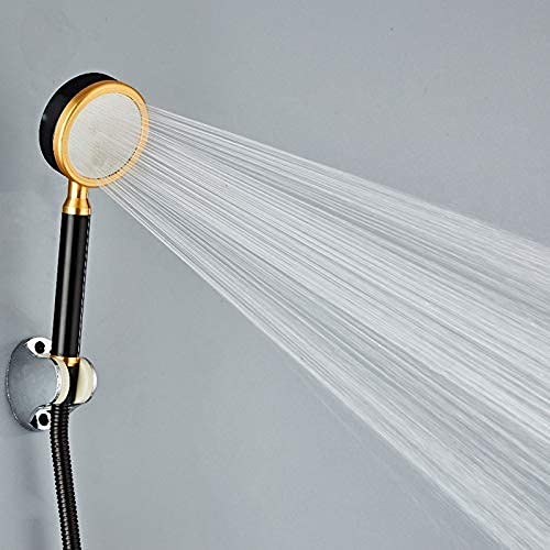 High Pressure Handheld Shower Head - Round Shape Gold & Black Bathroom Showerhead with Water Saving Technology | Perfect for Relaxing Spa-Like Showers and Water-Efficient Bathroom Upgrades