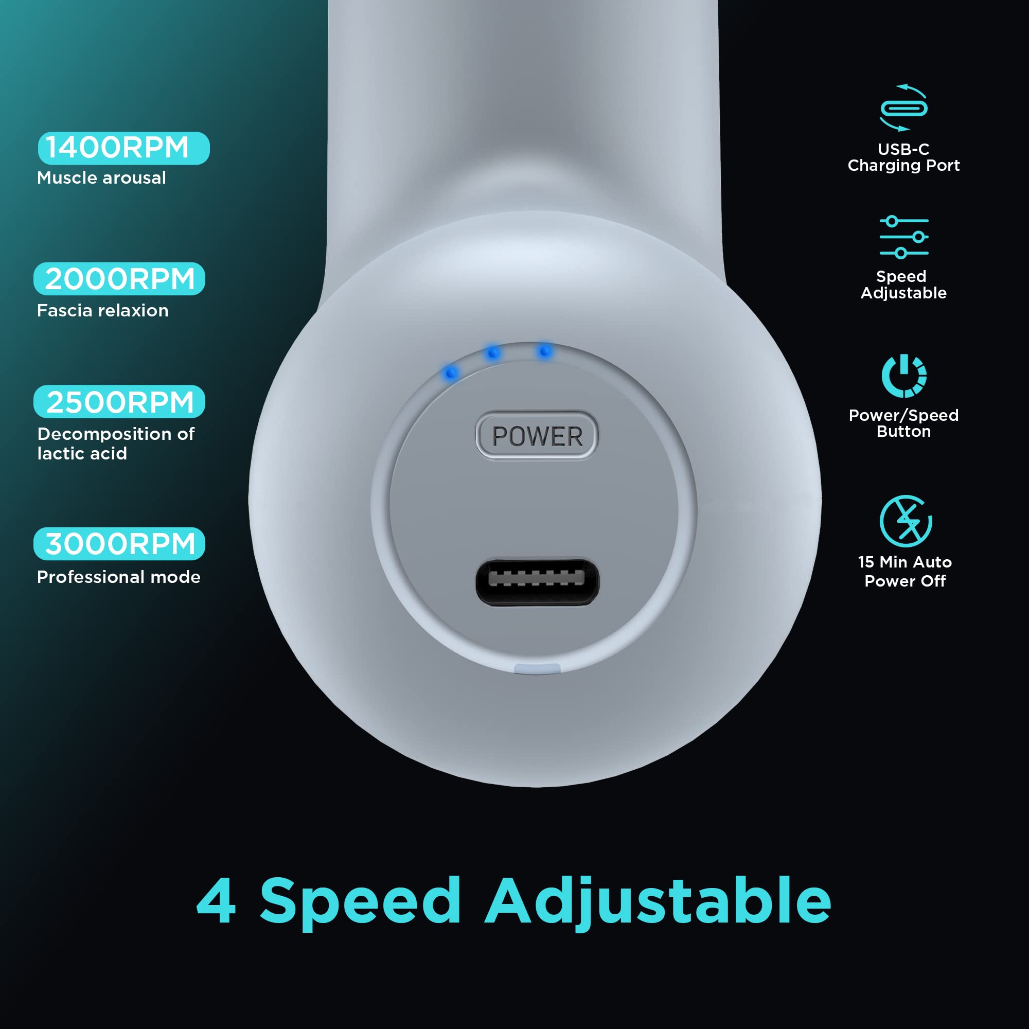 SK6 Mini Massage Gun - Portable Deep Tissue Percussion Muscle Massager with 4 Heads & 4 Speeds for Pain Relief - High-Intensity Vibration, Rechargeable (Gray) - Perfect for Athletes, Office Workers & Home Relaxation