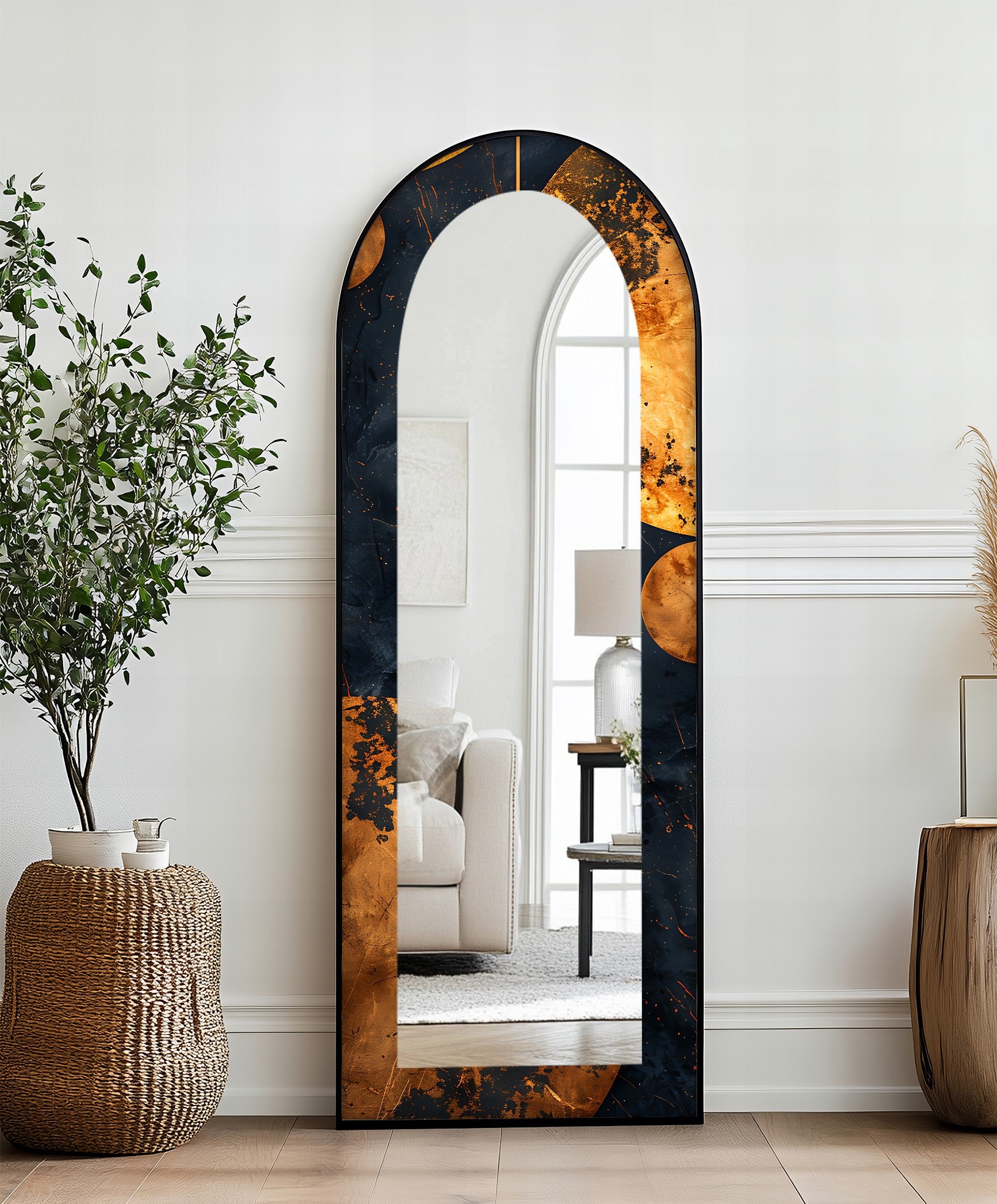 Black and Gold Marble Full Length Floor Mirror - Elegant Standing Mirror for Bedroom, Living Room, or Entryway Decor