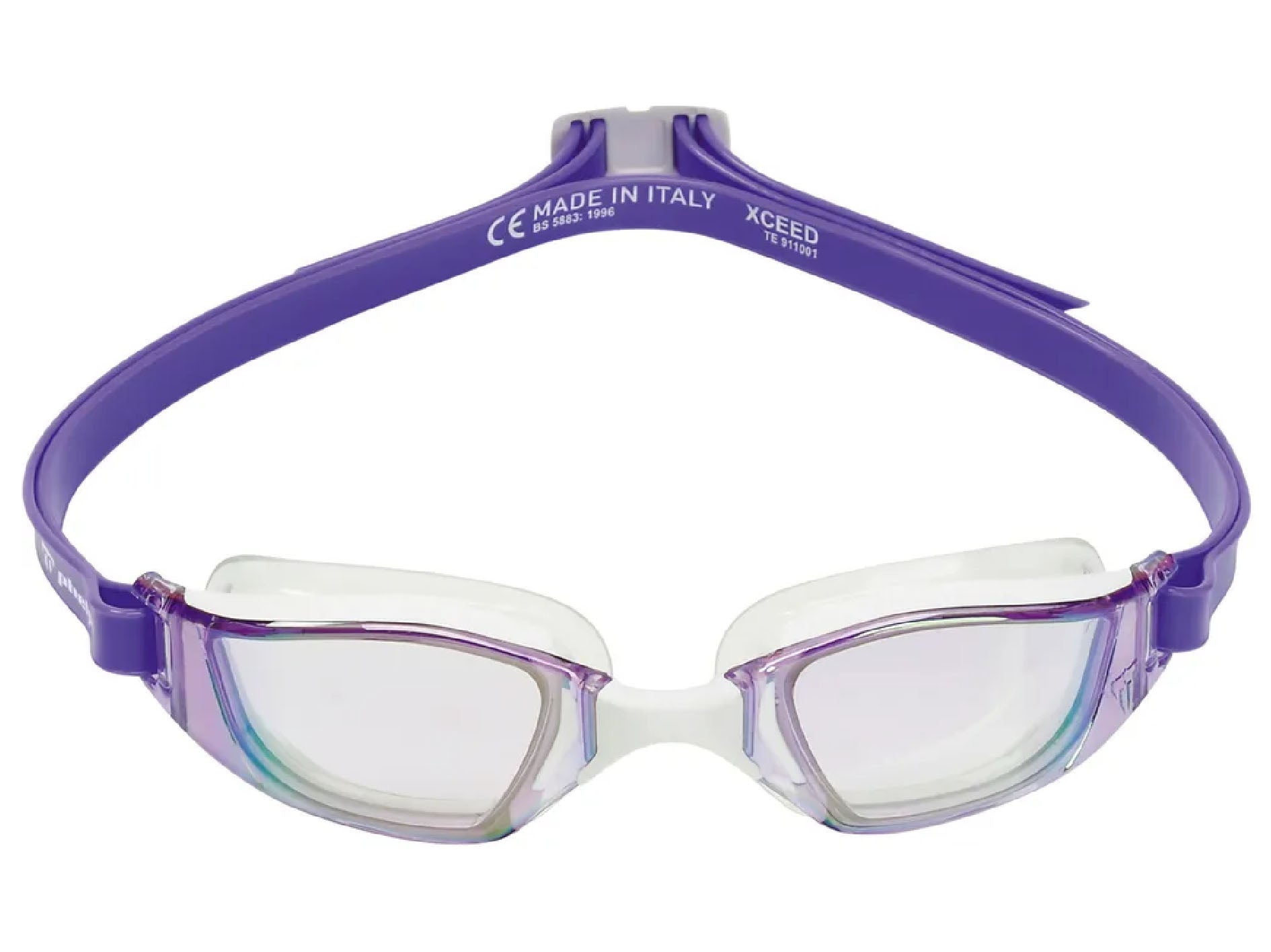 AquaSphere x Michael Phelps Xceed Swimming Goggles - Titanium Mirrored Lens, White/Purple Frame (Model 189230) | Competition & Training Swim Gear for Pool & Open Water