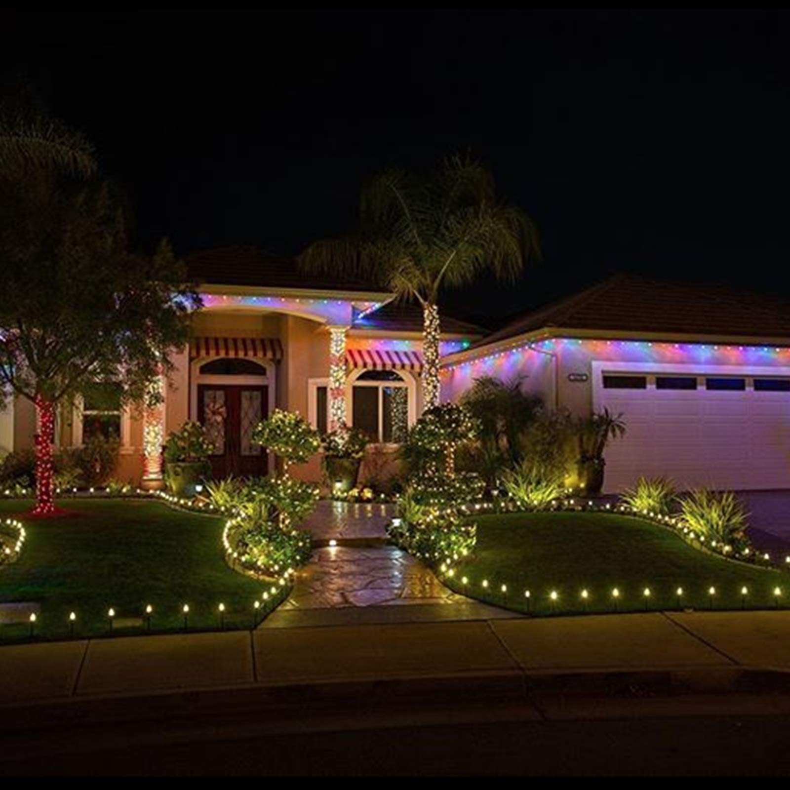 26 FT Connectable C9 LED Christmas Pathway Lights Outdoor - Waterproof String Lights with 20 Warm White LEDs & Stakes - Perfect for Walkway, Driveway, Garden, and Holiday Decorations