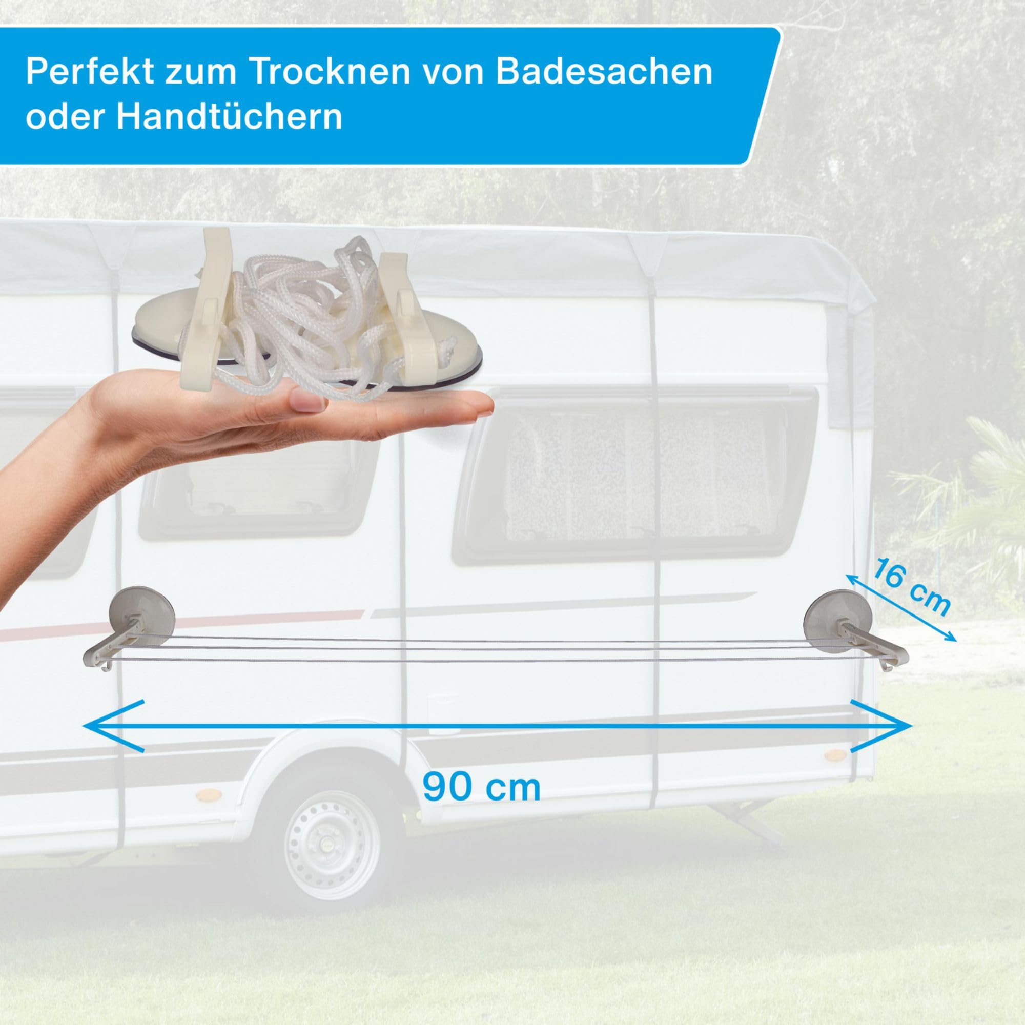 Portable Caravan Tumble Dryer Washing Line - Extendable to 90cm with 2 Strong Suction Cups for Camping, RV Travel & Home Use - Perfect for Drying Clothes Outdoors or in Small Spaces