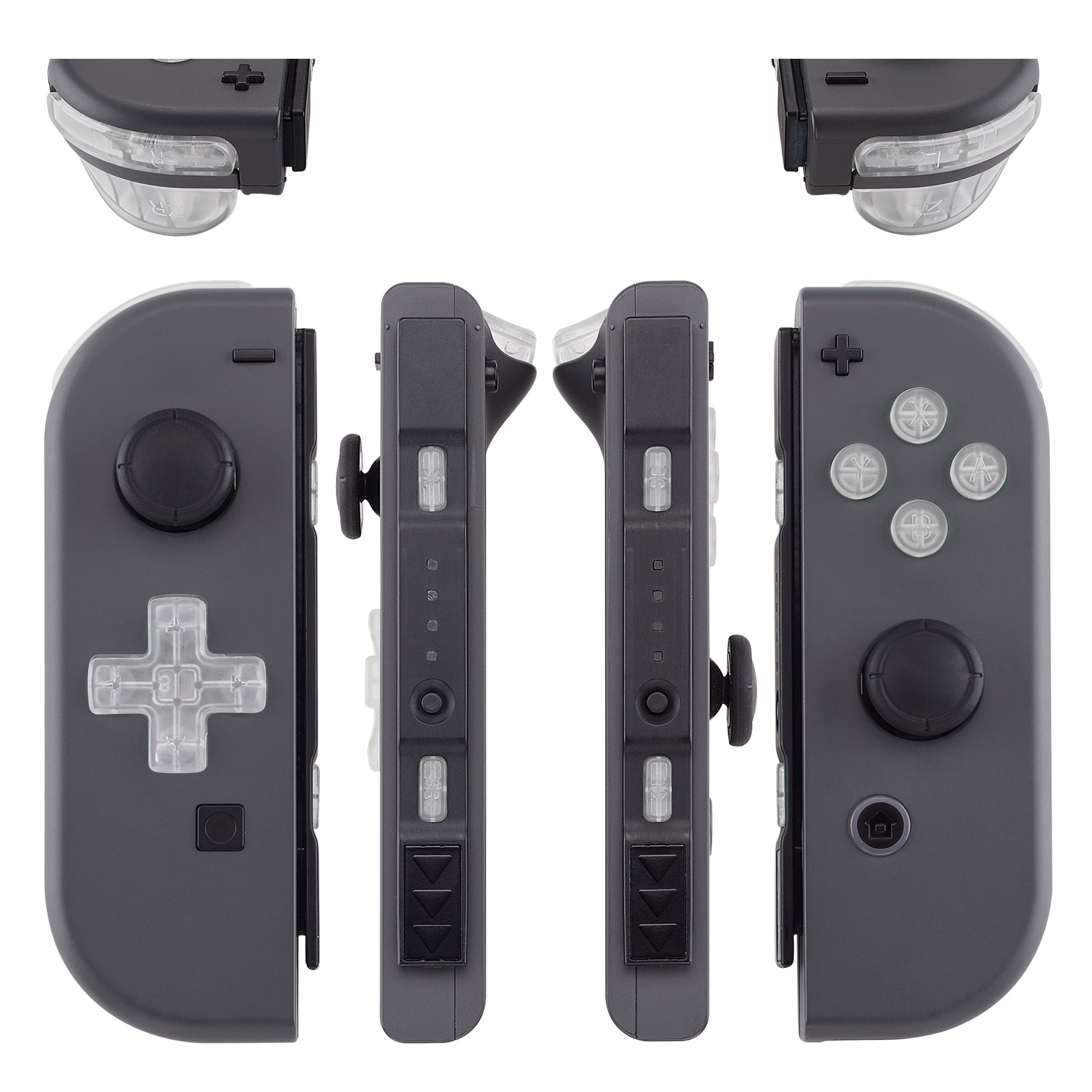 eXtremeRate Clear Transparent D-Pad ABXY Buttons & Triggers Replacement Kit for Nintendo Switch Joy-Con & OLED Joy-Con - Full Set with Springs (D-Pad Only Compatible with eXtremeRate Shell) - Perfect for DIY Repairs & Controller Customization