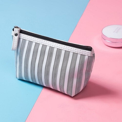 Miyahouse Striped Canvas Cosmetic Bag for Women - Waterproof Travel Makeup Pouch & Toiletry Organizer - Perfect for Gym, Vacation, and Daily Essentials Storage
