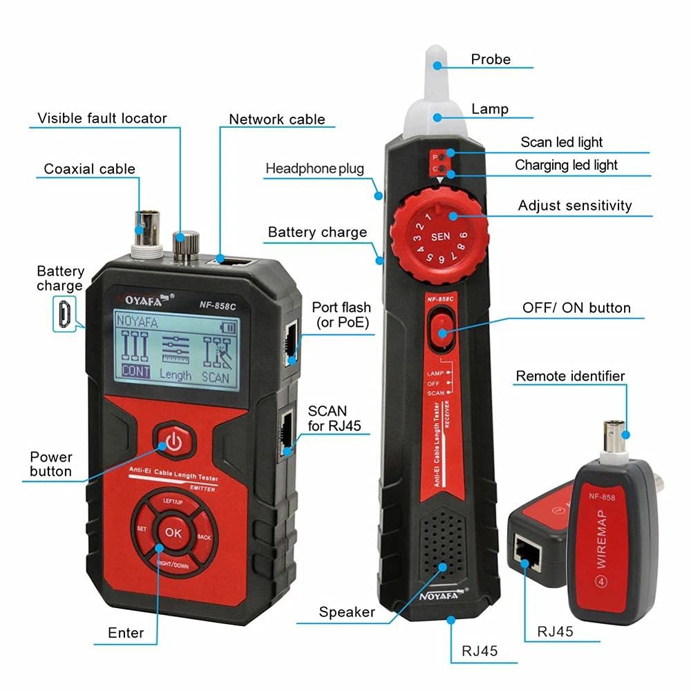 NF-858C Professional Cable Line Locator - RJ11/RJ45/BNC Portable Wire Tester with Length Measurement | Perfect for Network Installation, Telecom Repair & Home Wiring Projects