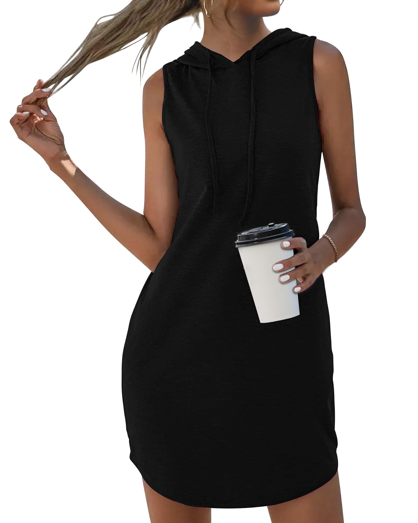 **AUSELILY Women's Summer Dresses 2025 - Casual Sleeveless Hoodie Mini Dress with Pockets & Drawstring | Trendy Streetwear for Outing, Beach, and Daily Wear**