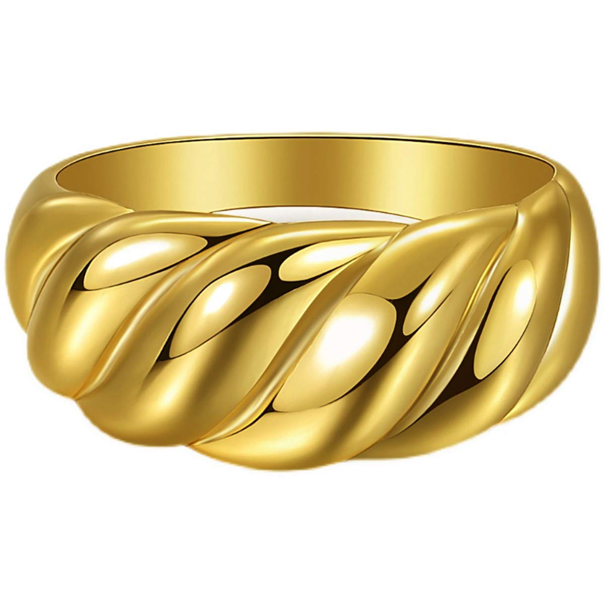 Chunky Gold Ring for Women - Croissant Dome Signet Twist Wide Stackable Ring Jewelry (Size 5-10) | Perfect for Everyday Wear, Stacking & Gift Giving
