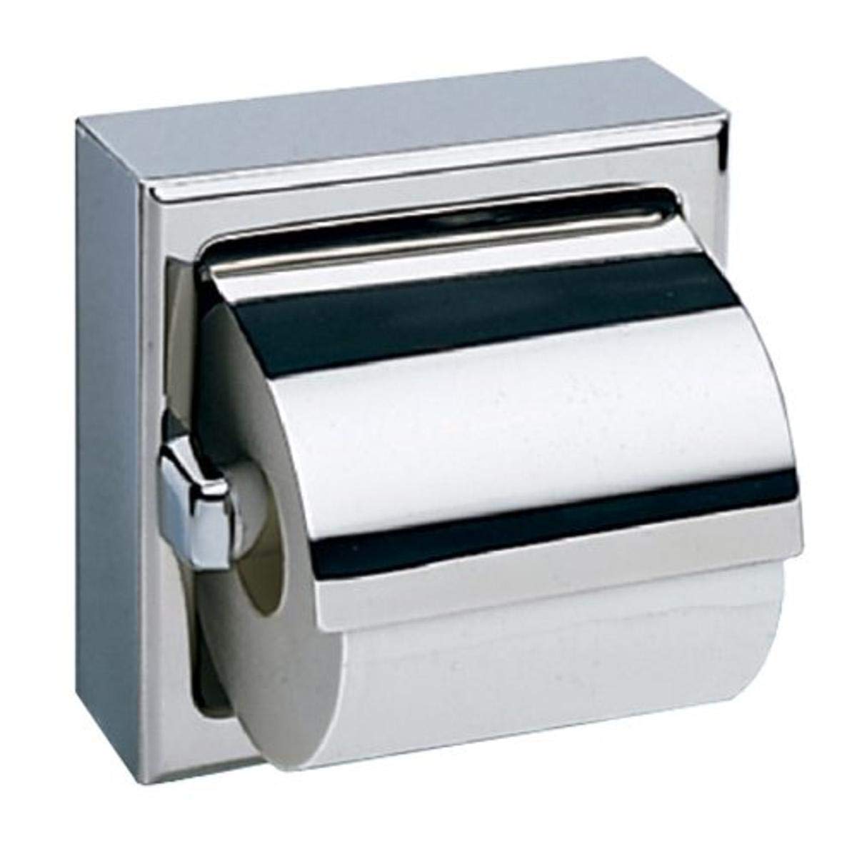 Bobrick 66997 Stainless Steel Toilet Paper Holder - 304 Satin Finish Surface Mount Single Roll Dispenser with Cover 6.2