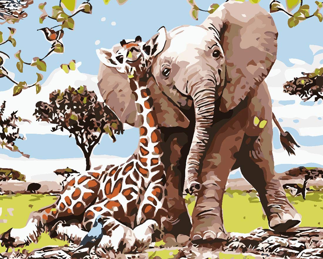 Adult Paint by Numbers Kit - DIY Landscape Painting on Canvas with Brushes, Elephant Design - Stress Relief Art Therapy & Home Decor Gift Idea for Beginners (Perfect for Relaxation, Wall Art & Creative Hobbies)