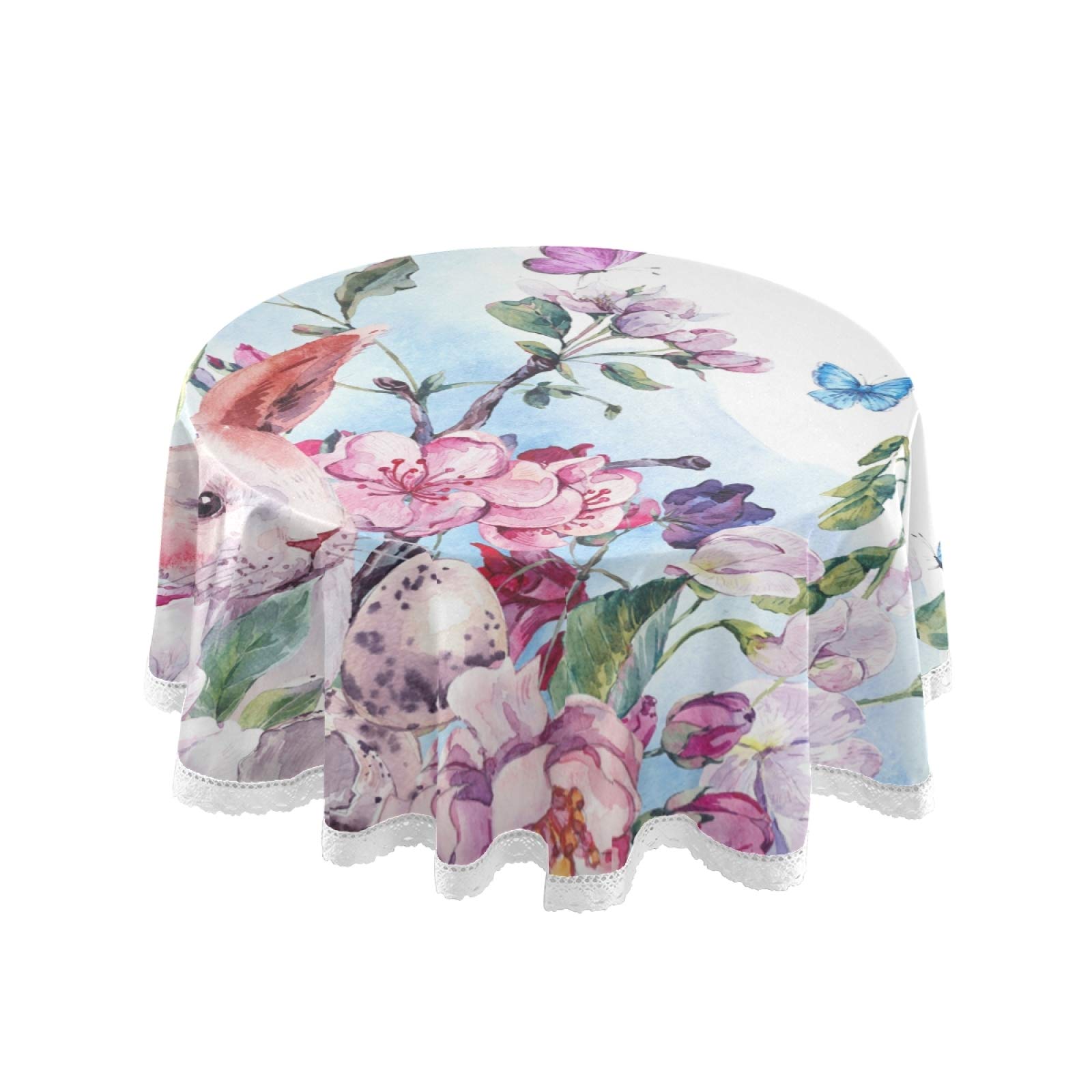 Blueangle Easter Bunny Floral Round Tablecloth 60 Inch - Waterproof Polyester Table Cover for Kitchen, Dining, Outdoor & Easter Party Decorations | Perfect for Spring Celebrations, Garden Parties & Holiday Gatherings