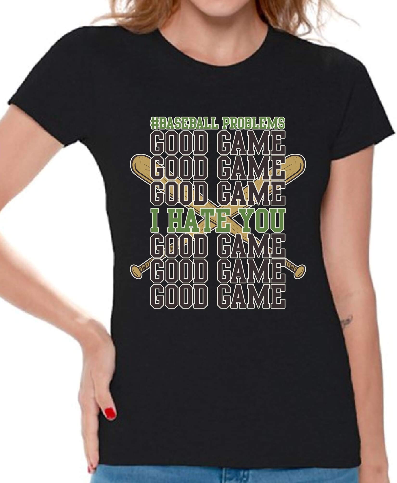 Awkwardstyles Women's Funny Baseball Problems T-Shirt - Vintage Soft Cotton Tee with Free Bookmark - Perfect for Game Day, Sports Fans & Casual Wear