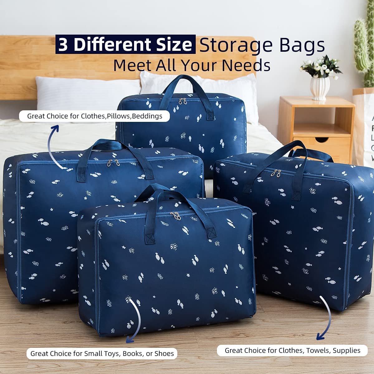 Premium Heavy Duty Storage Bags - 3 Size Packing Totes for Moving, Camping & Home Organization | Space Saving Clothes, Toys, Blankets & Quilt Storage Solution | Durable Moving Supplies & Travel Essentials