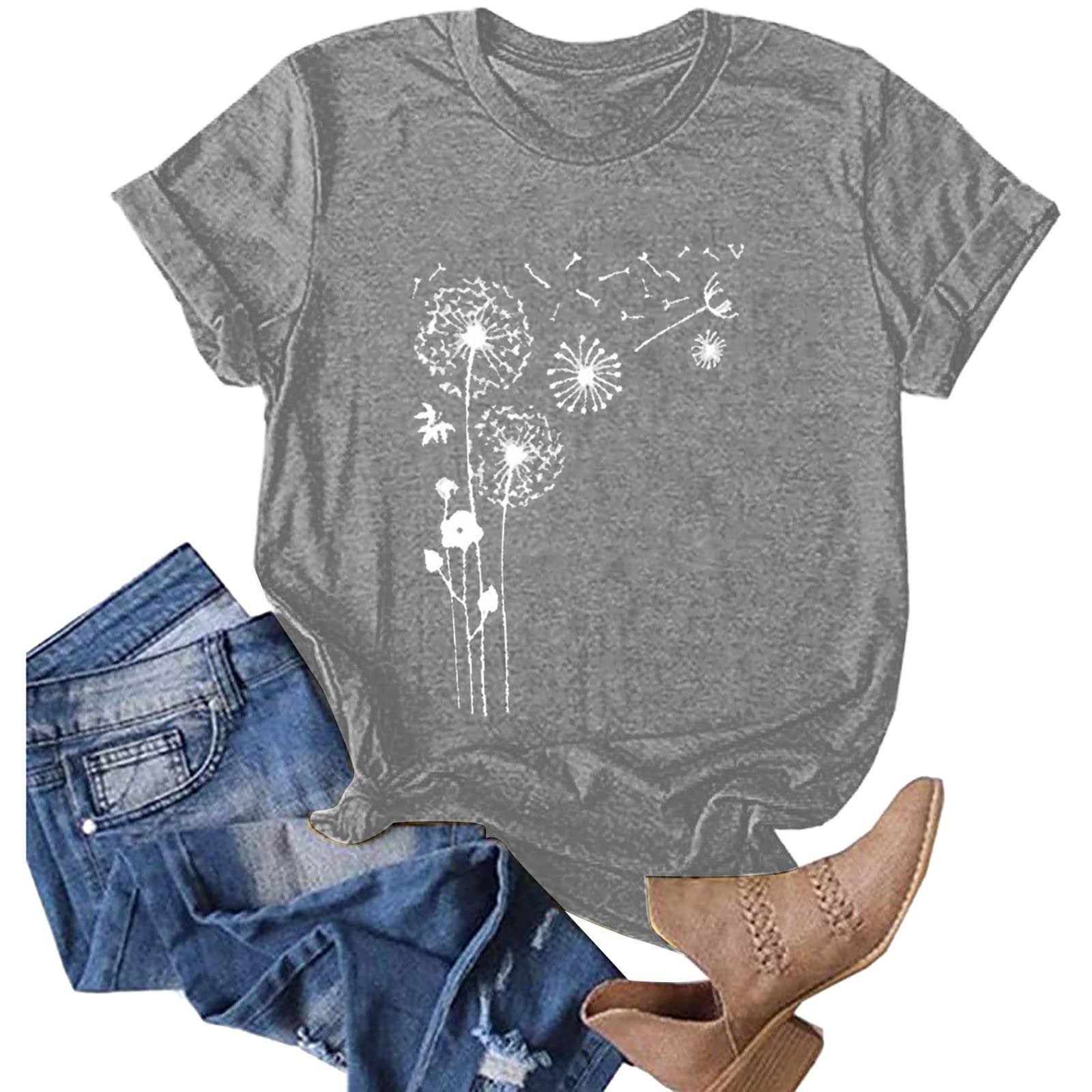 ZEFOTIM Women's Sunflower Print Short Sleeve Crewneck T-Shirt - Casual Summer Fashion Top for Women - Perfect for Beach Outings, Picnics & Everyday Wear