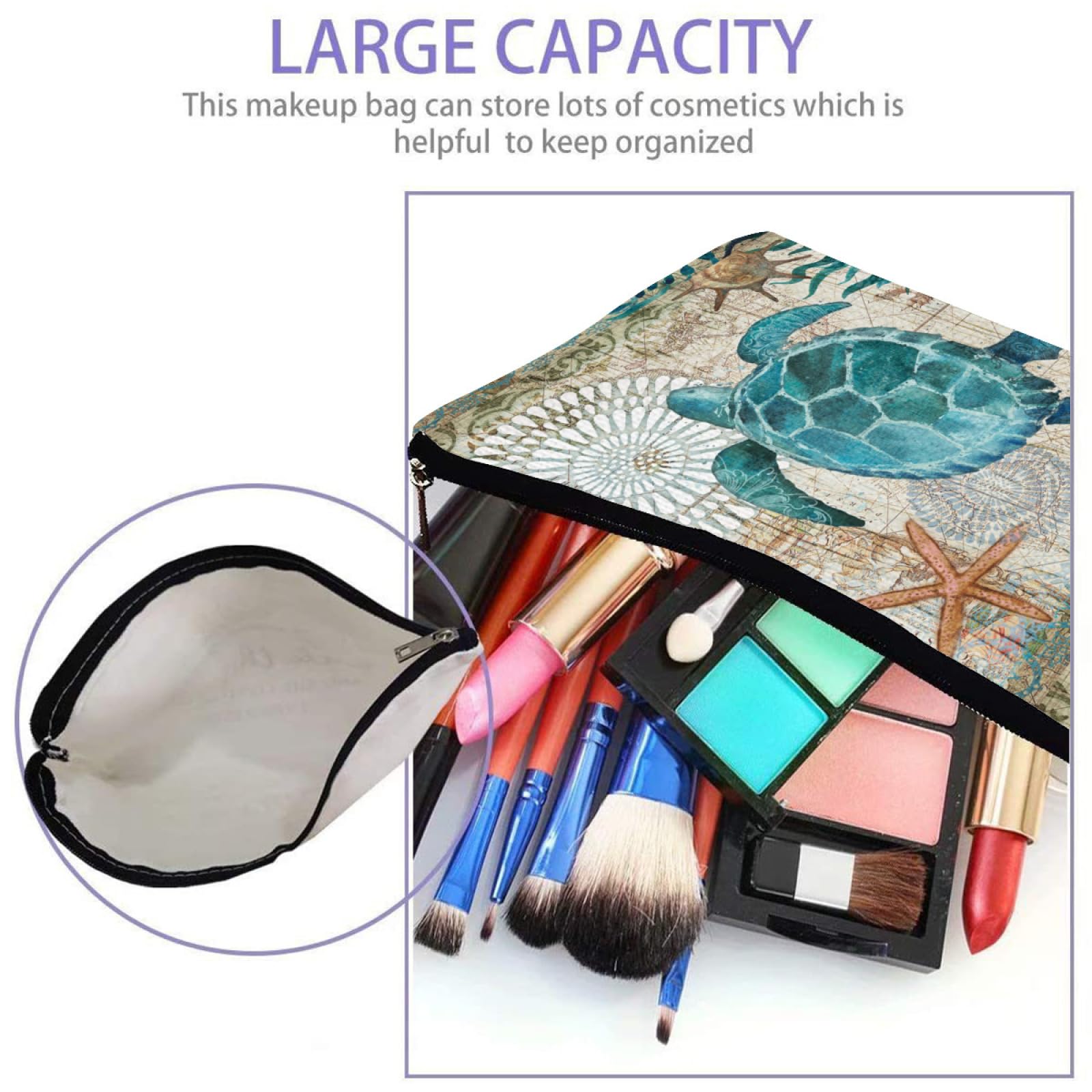 Sea Turtle Makeup Bag - Large Capacity Waterproof Cosmetic Organizer for Women | Travel Toiletry Pouch with Zipper | Perfect for Beach Vacation, Gym & Daily Use | Cute Ocean-Themed Gift Idea