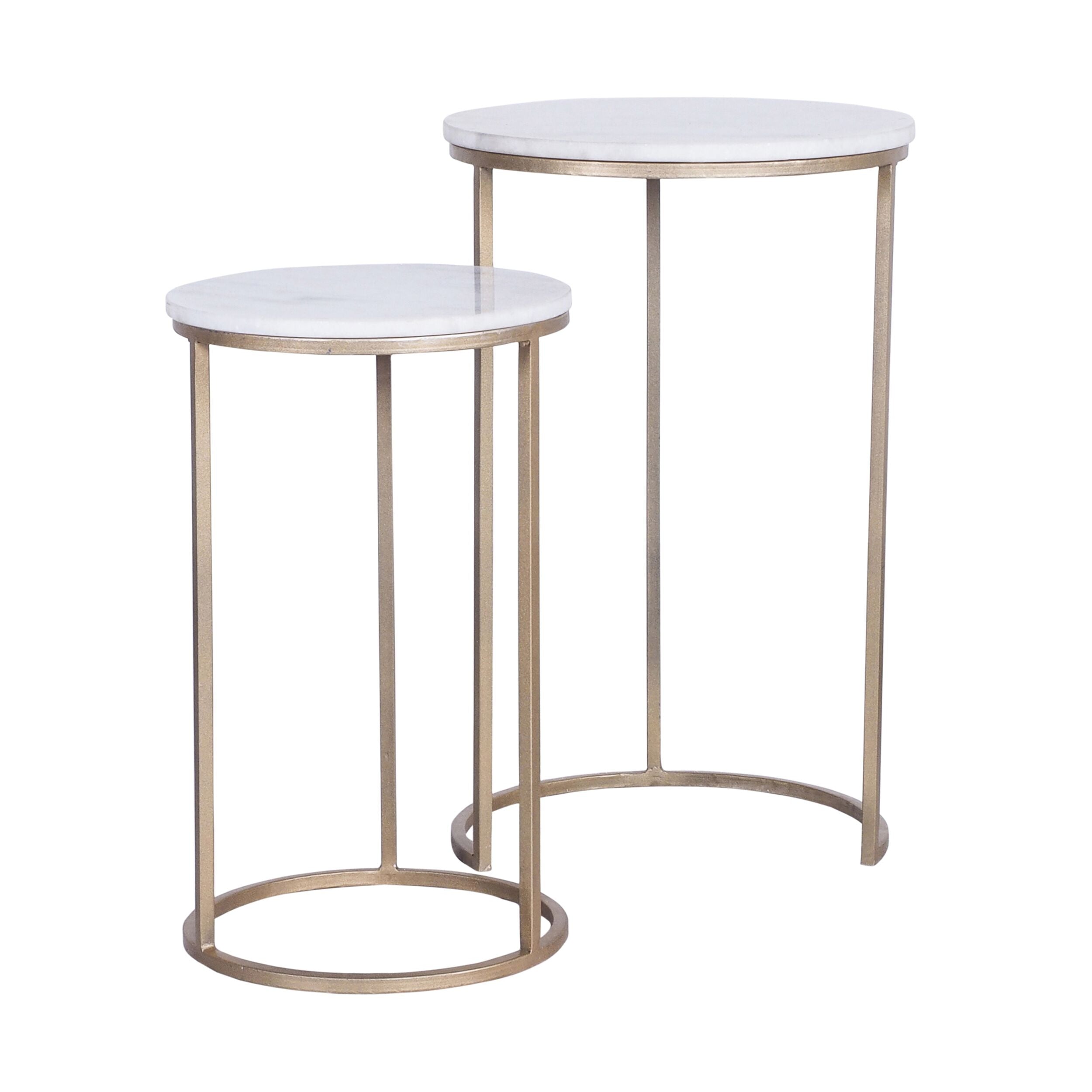 Avoca Marble Top Side Table Set of 2 - Modern End Tables with White Marble & Gold Metal Base - Perfect for Living Room, Bedroom & Office Decor