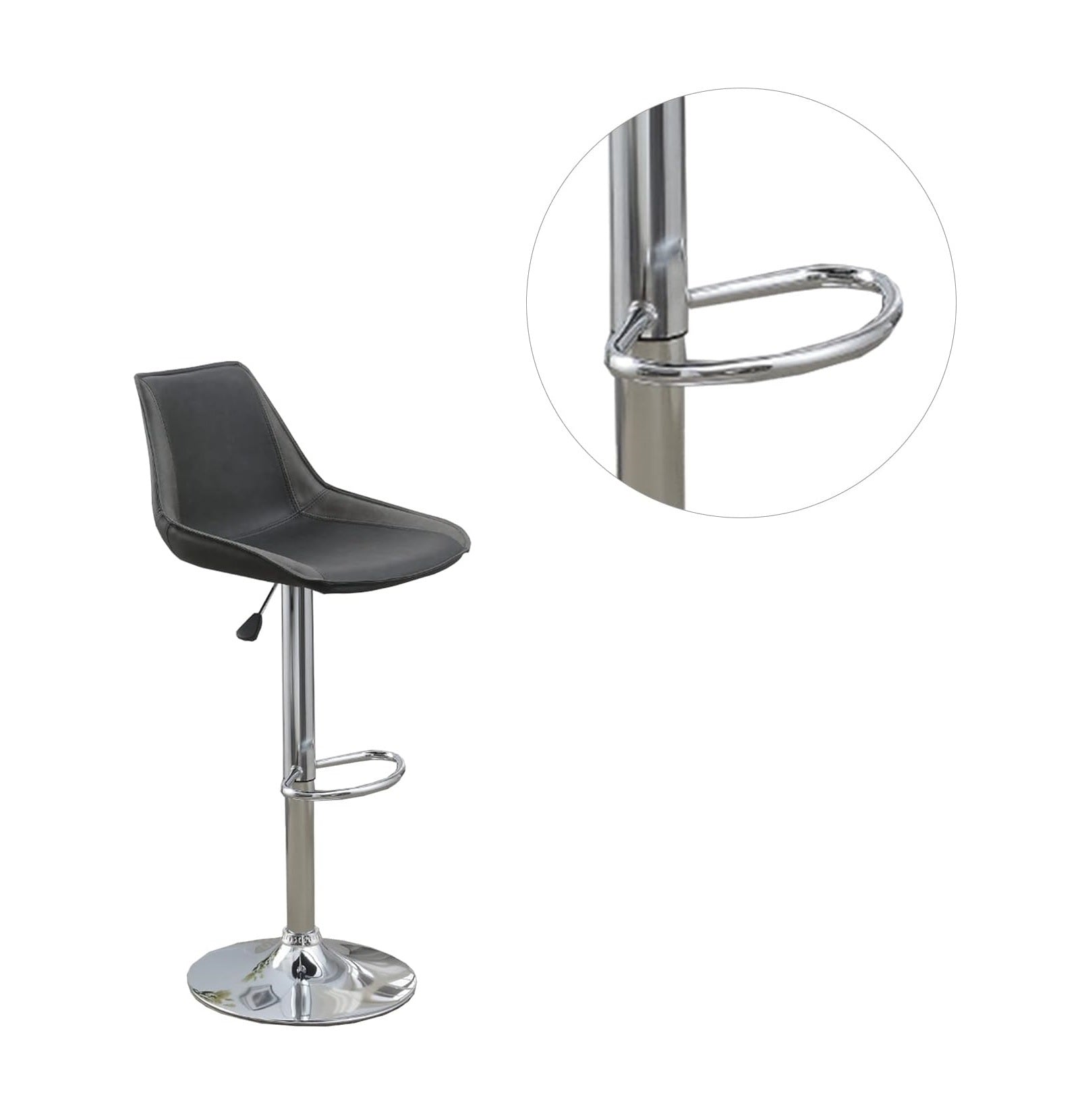 Modern Adjustable Bar Stool Set of 2 - Ebony PU Leather Seat with Chrome Base, Counter Height Kitchen & Dining Stools for Home Bar, Breakfast Nook, and Restaurant Use