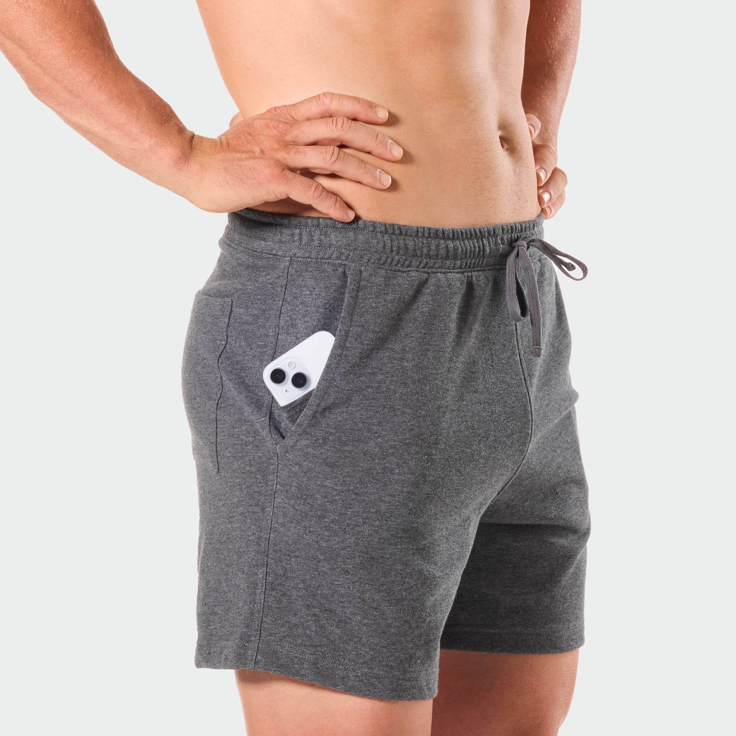 Men's Relaxed Cotton French Terry Sleep Shorts - Charcoal Marle - Comfortable Lounge & Sleepwear for Home, Travel & Relaxation