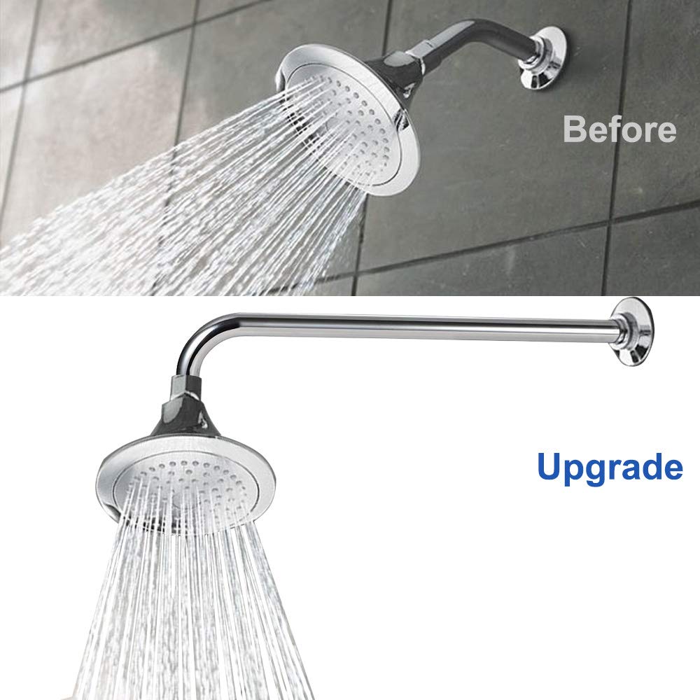 NearMoon 15 Inch Stainless Steel Wall-Mounted Shower Arm with Flange - Chrome Finish Shower Head Extension for Bathroom & Spa Relaxation