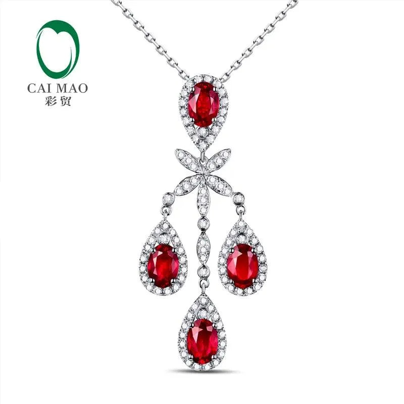 18K Gold 2.45ct Natural Ruby & Diamond Engagement Pendant Necklace for Women - Classic Elegant Jewelry Gift for Anniversary, Wedding & Special Occasions