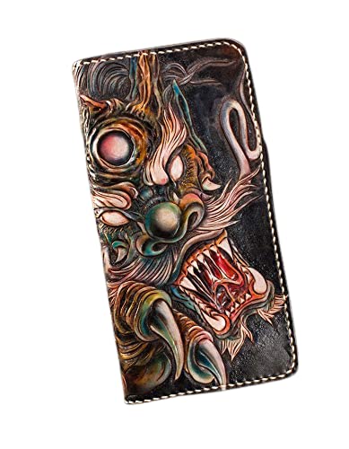 Handcrafted 3D Genuine Leather Men's Wallet - Black Dragon Engraved Biker Wallet with Custom Personalization | Perfect for Motorcycle Riders, Gift Giving & Everyday Carry (EDC)