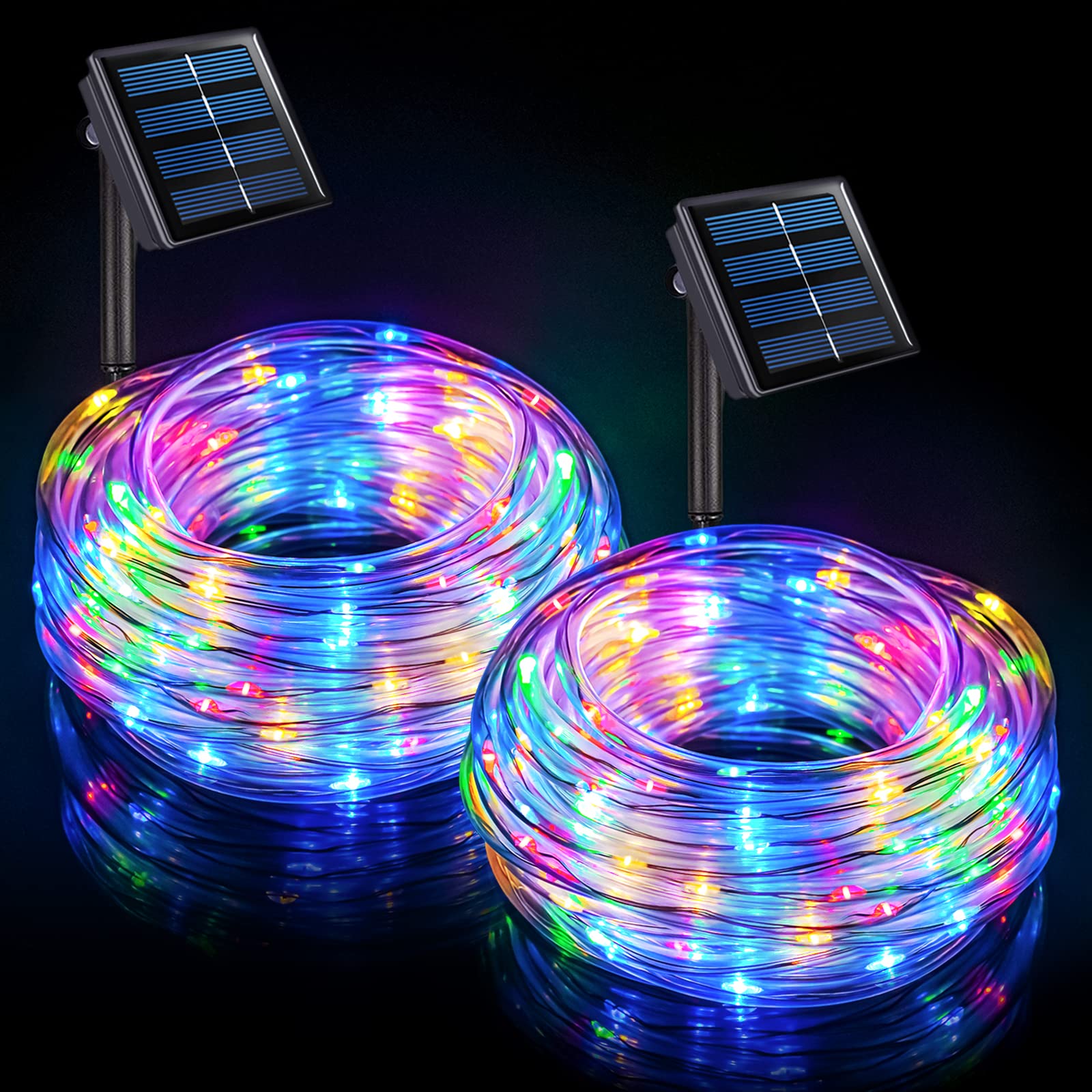 100 LED Solar Christmas Rope Lights Outdoor - 33 Ft Waterproof 2 Pack with 8 Lighting Modes | Solar Powered Decorative Lights for Trampoline, Camping Tent, Slide Ladder, Garden, Patio & Holiday Decorations (Multicolor)
